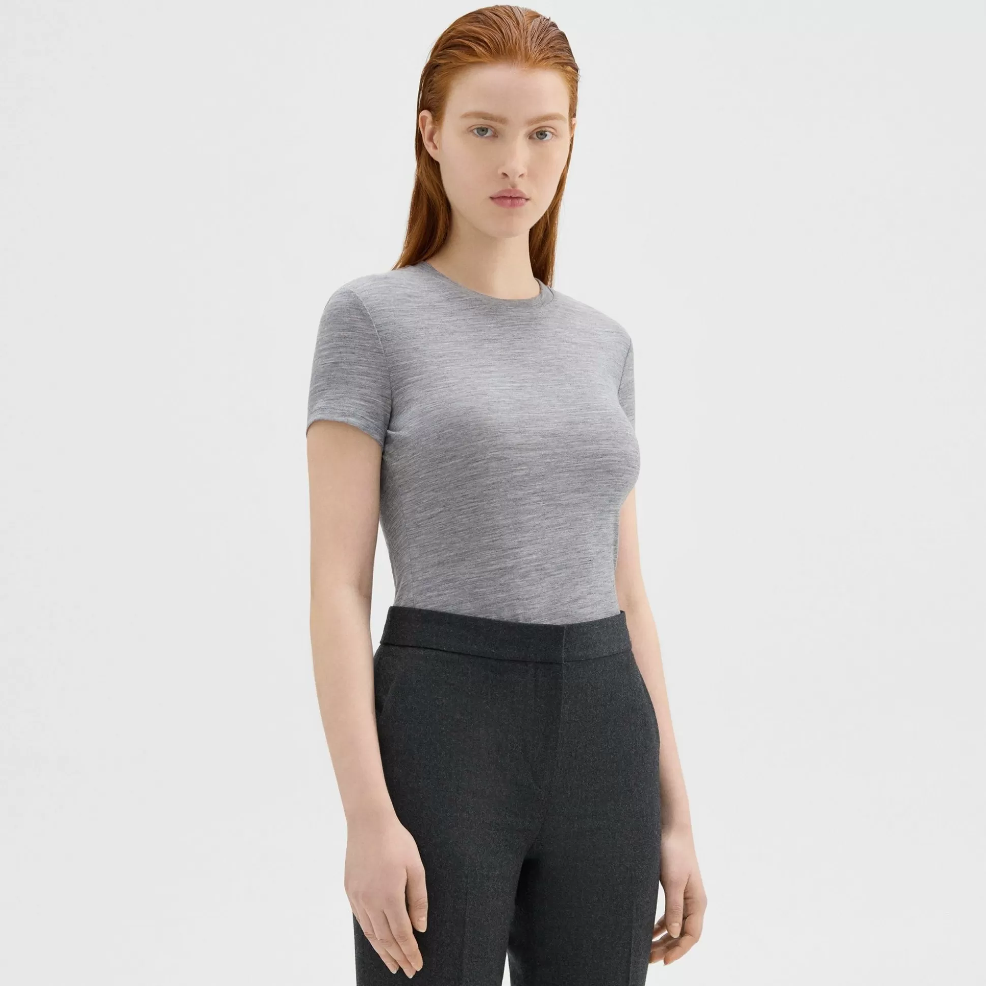 Theory Tiny Tee In Melange Wool Jersey-Women T-Shirts