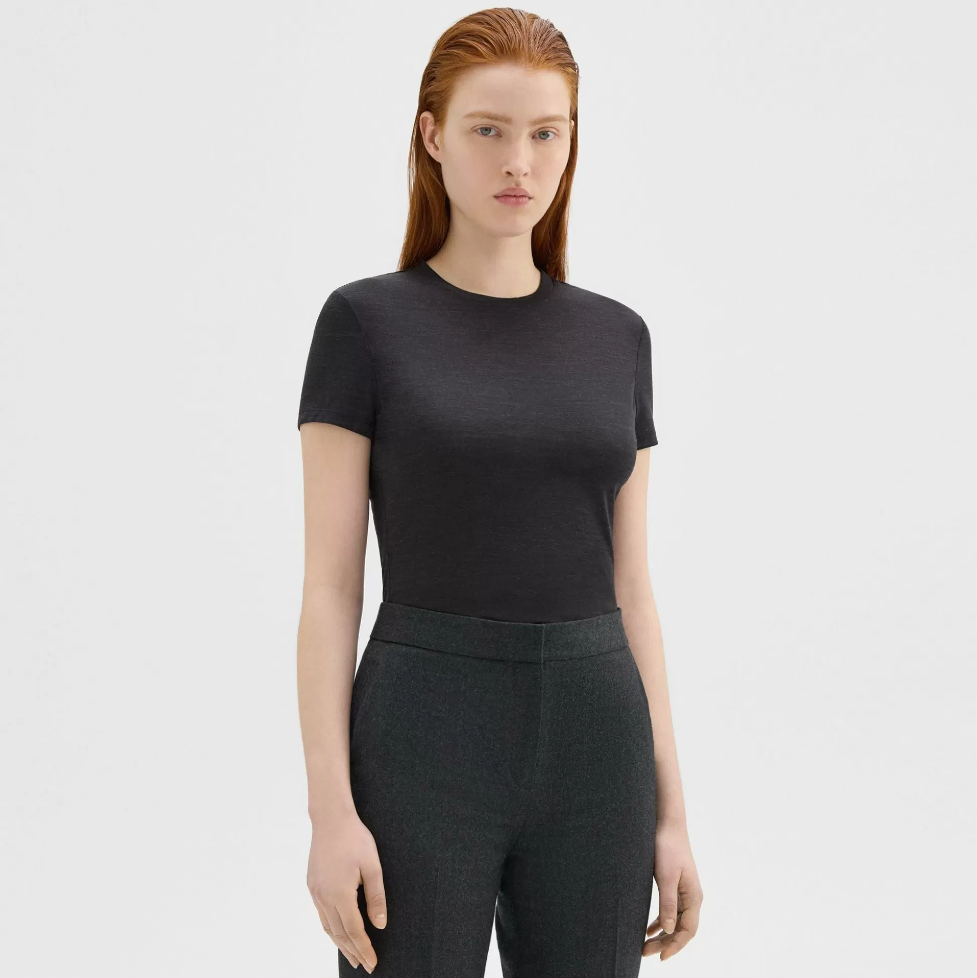 Theory Tiny Tee In Melange Wool Jersey-Women T-Shirts