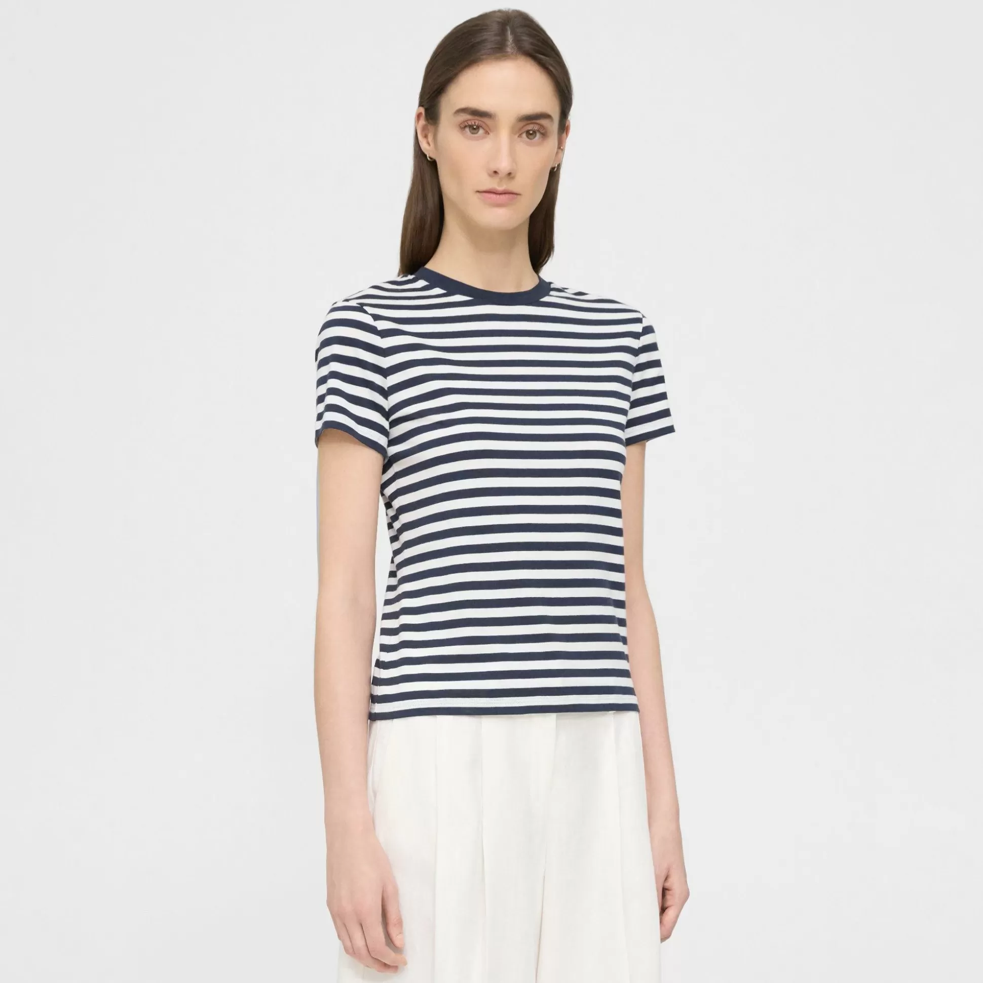 Theory Tiny Tee In Striped Organic Cotton-Women T-Shirts