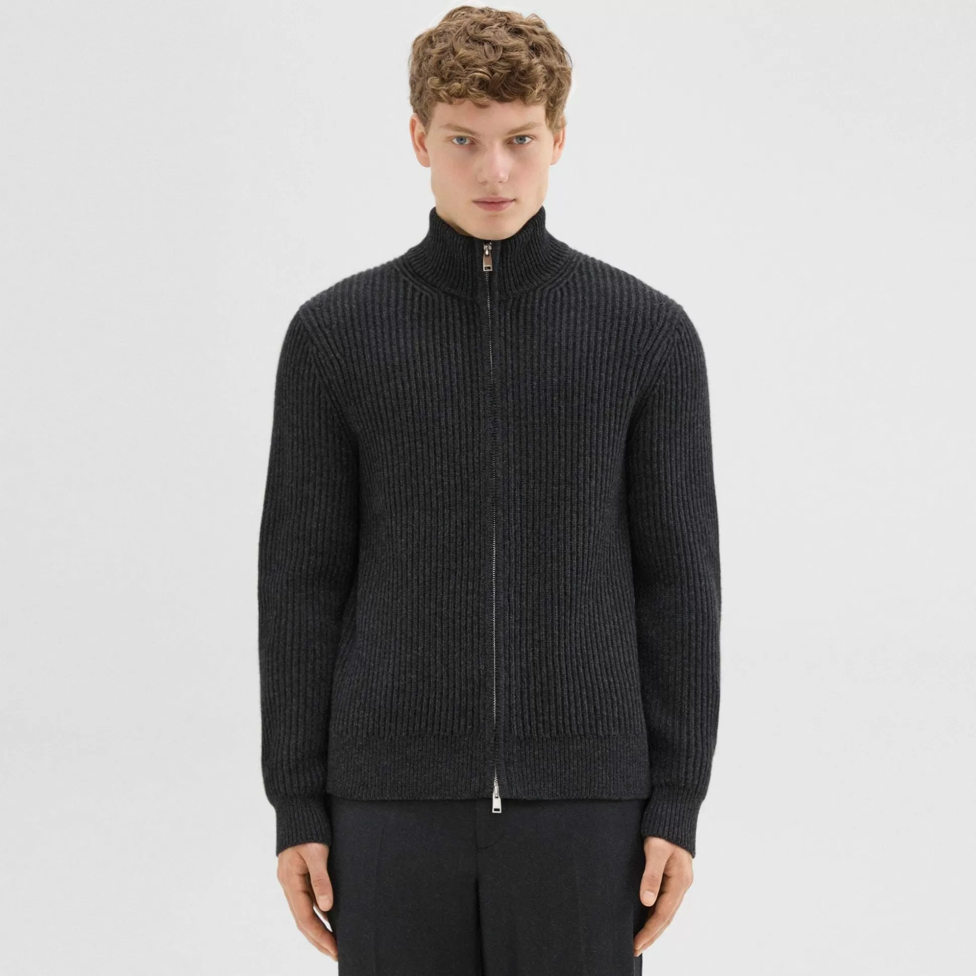 Theory Tomas Full Zip Cardigan In Dane Wool-Men Sweaters + Cardigans