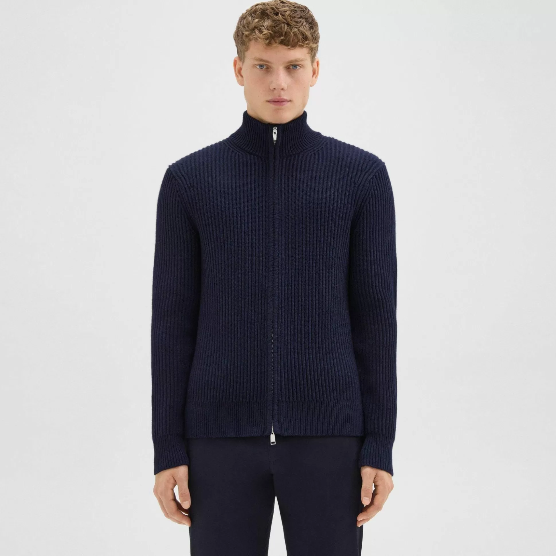 Theory Tomas Full Zip Cardigan In Dane Wool-Men Sweaters + Cardigans