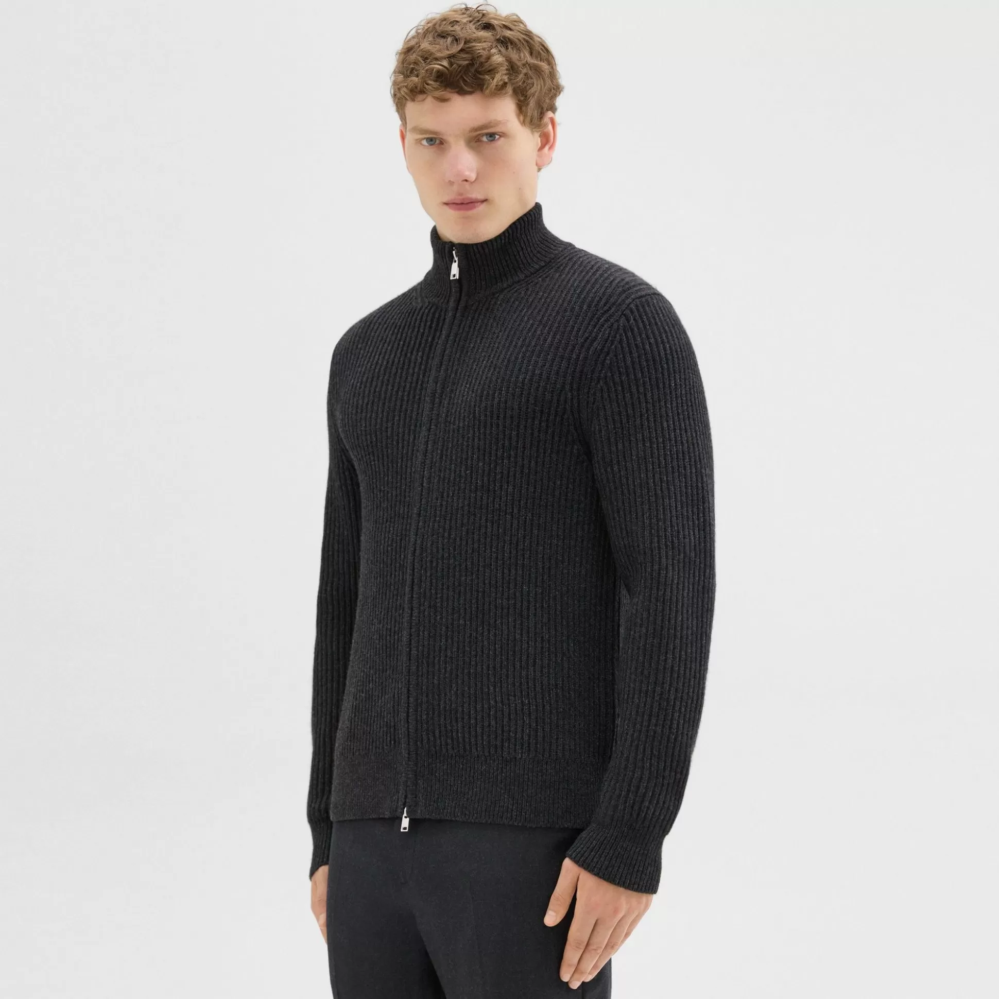 Theory Tomas Full Zip Cardigan In Dane Wool-Men Sweaters + Cardigans