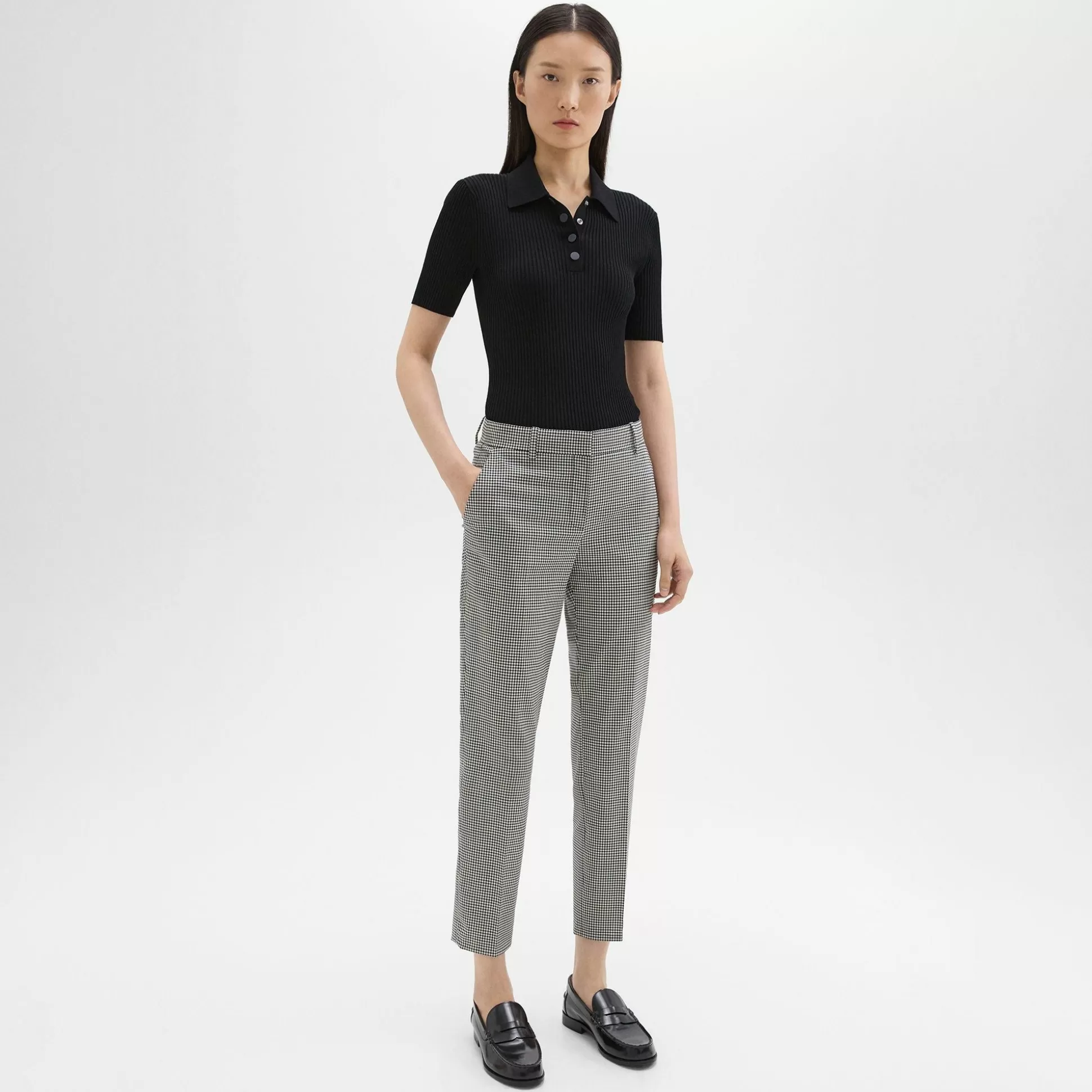 Theory Treeca Pant In Plaid Stretch Wool-Women Pants