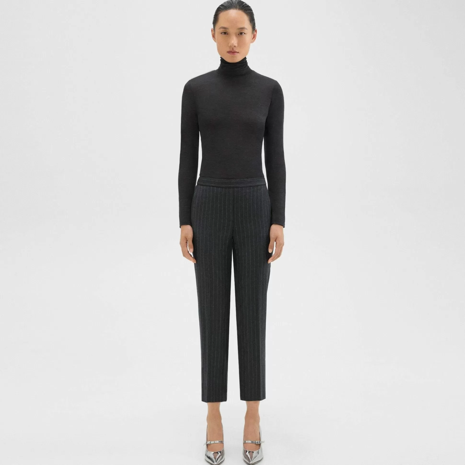 Theory Treeca Pull-On Pant In Pinstripe Wool Flannel-Women Suits | Pants