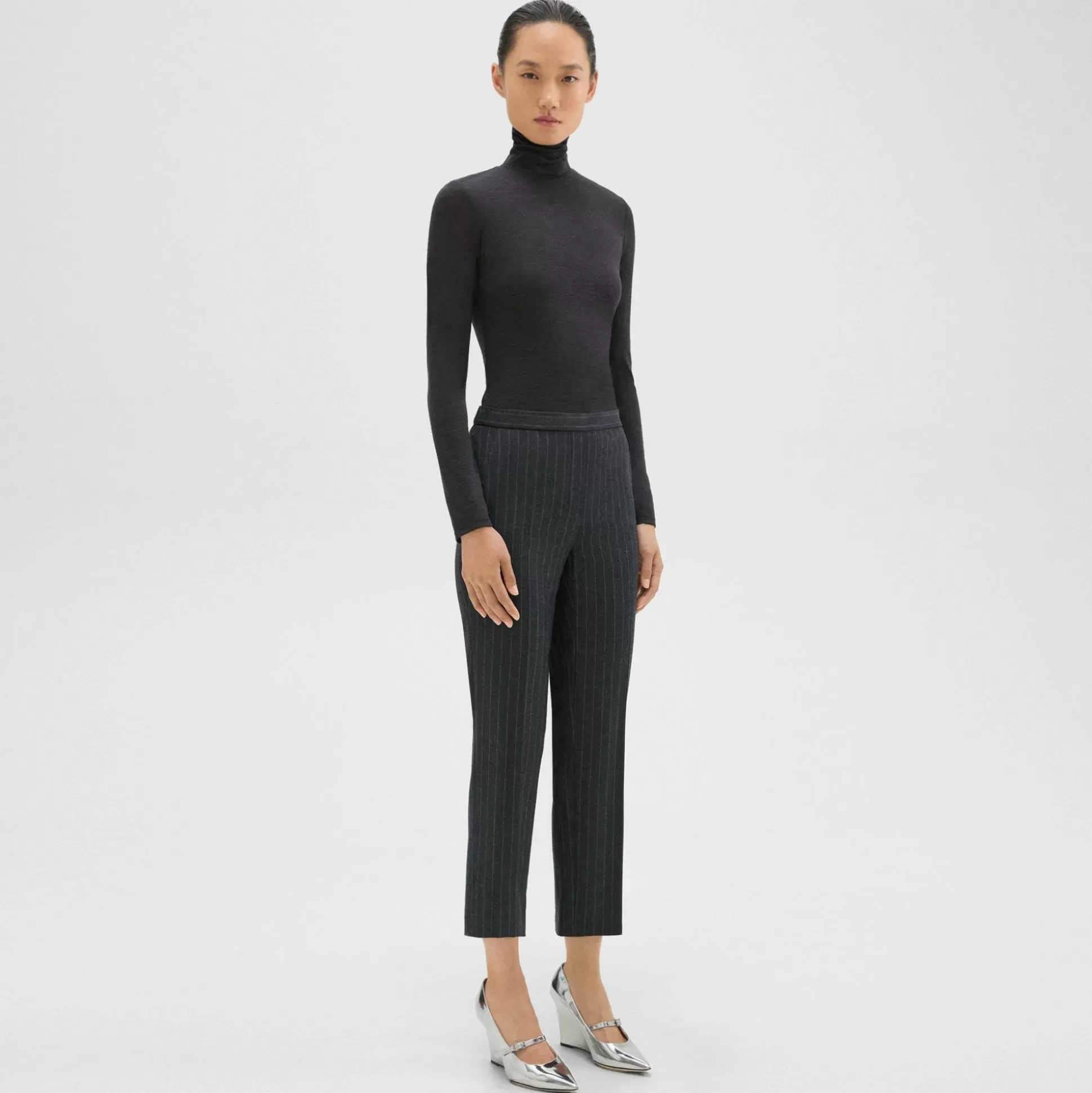 Theory Treeca Pull-On Pant In Pinstripe Wool Flannel-Women Suits | Pants