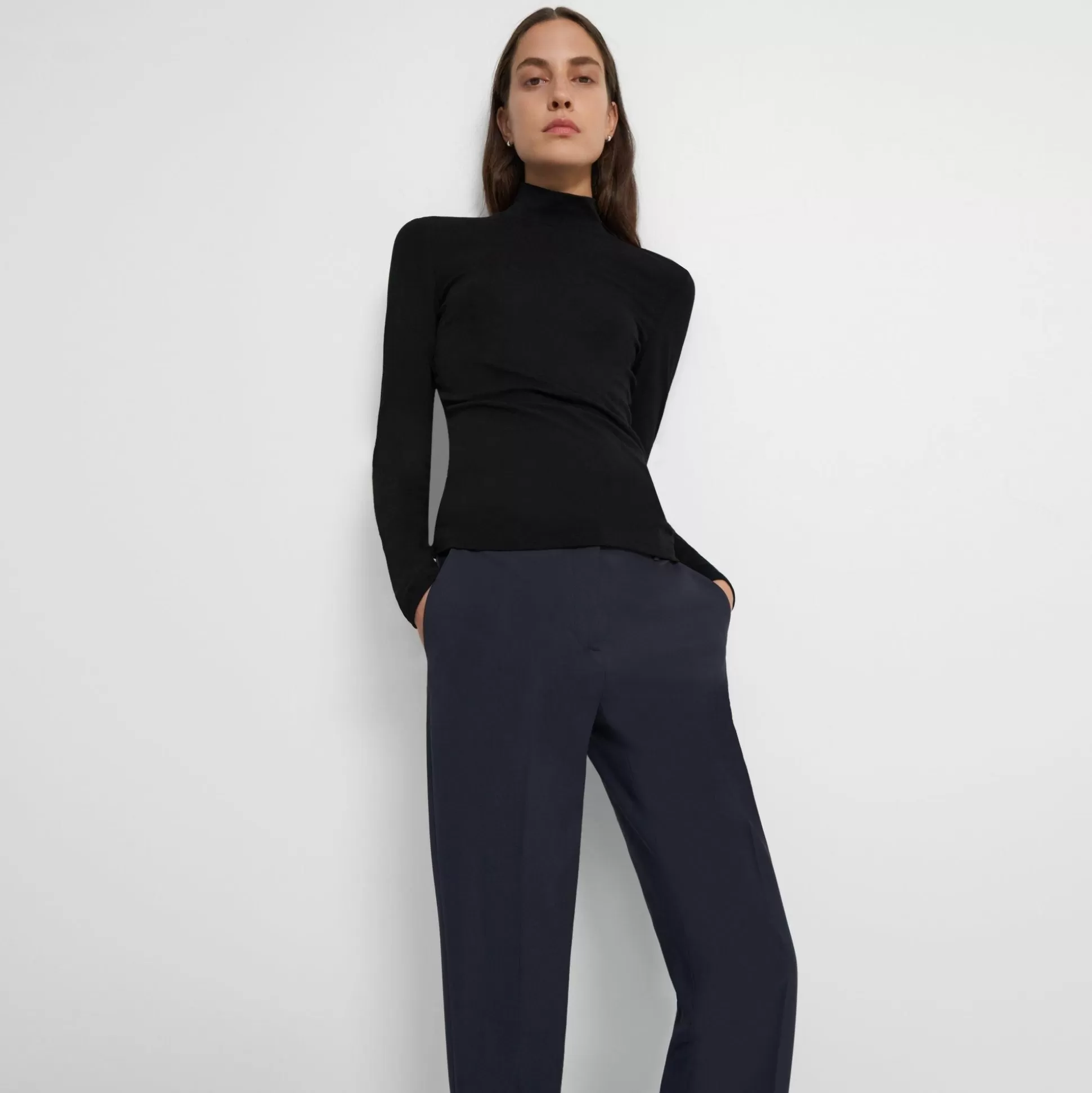 Theory Turtleneck Sweater In Ribbed Viscose-Women T-Shirts