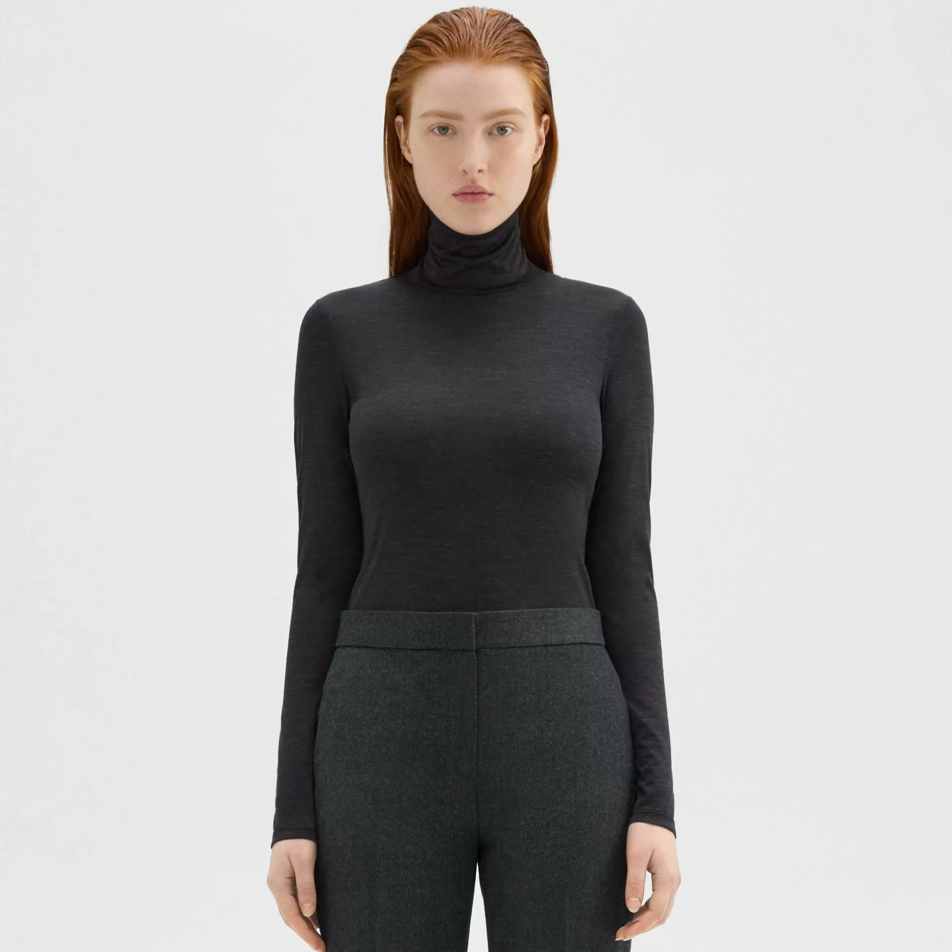 Theory Turtleneck Tee In Melange Wool Jersey-Women T-Shirts