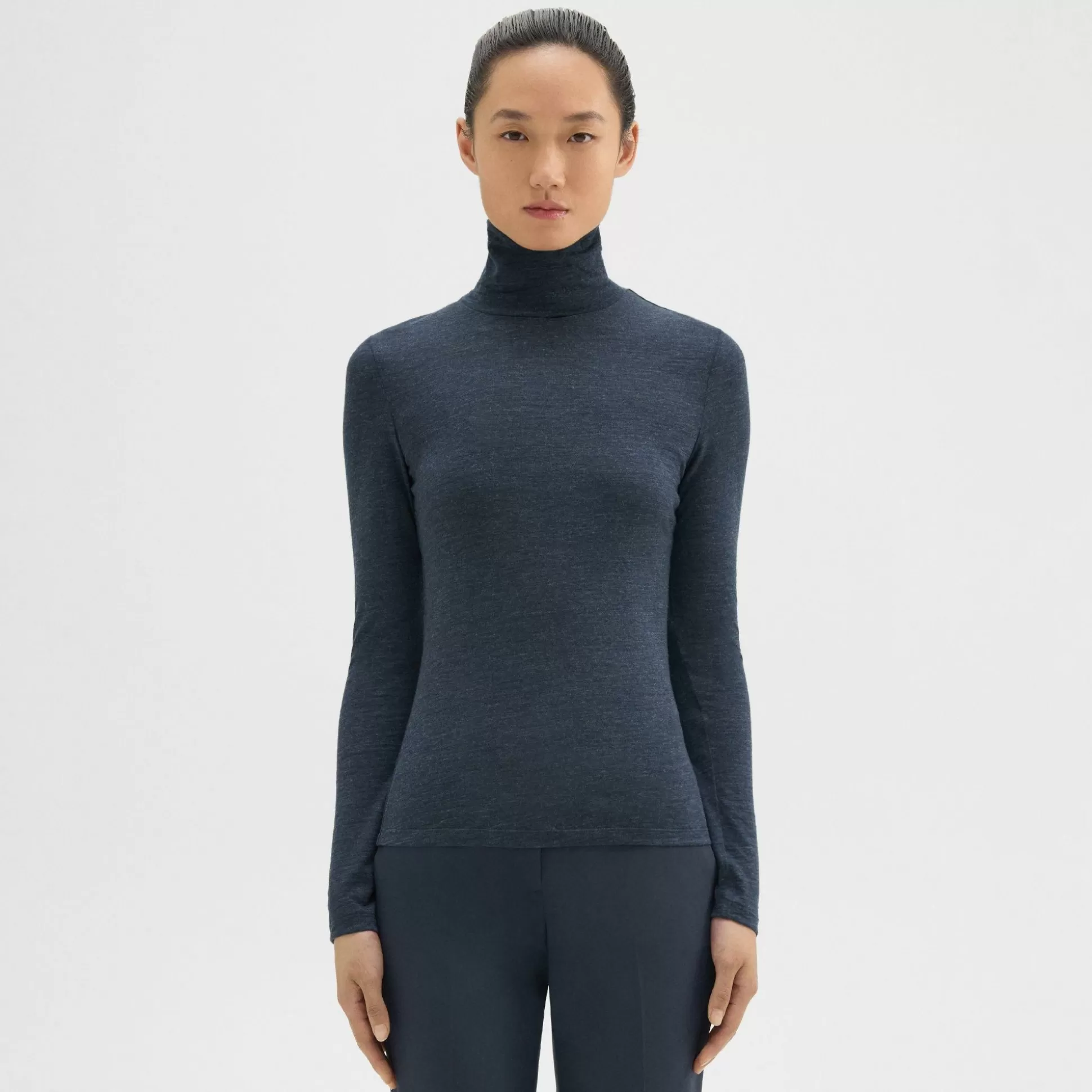 Theory Turtleneck Tee In Melange Wool Jersey-Women T-Shirts