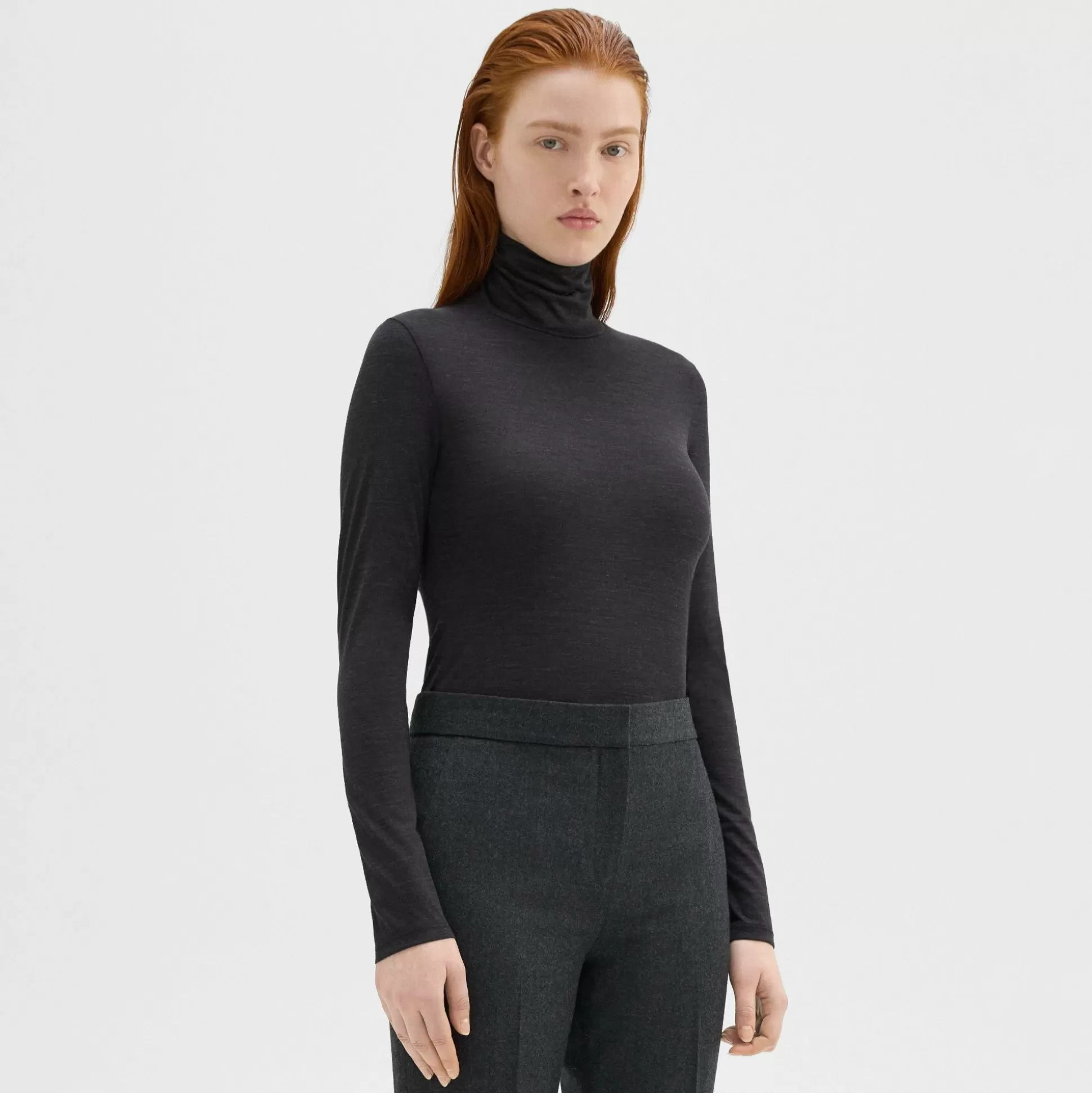 Theory Turtleneck Tee In Melange Wool Jersey-Women T-Shirts