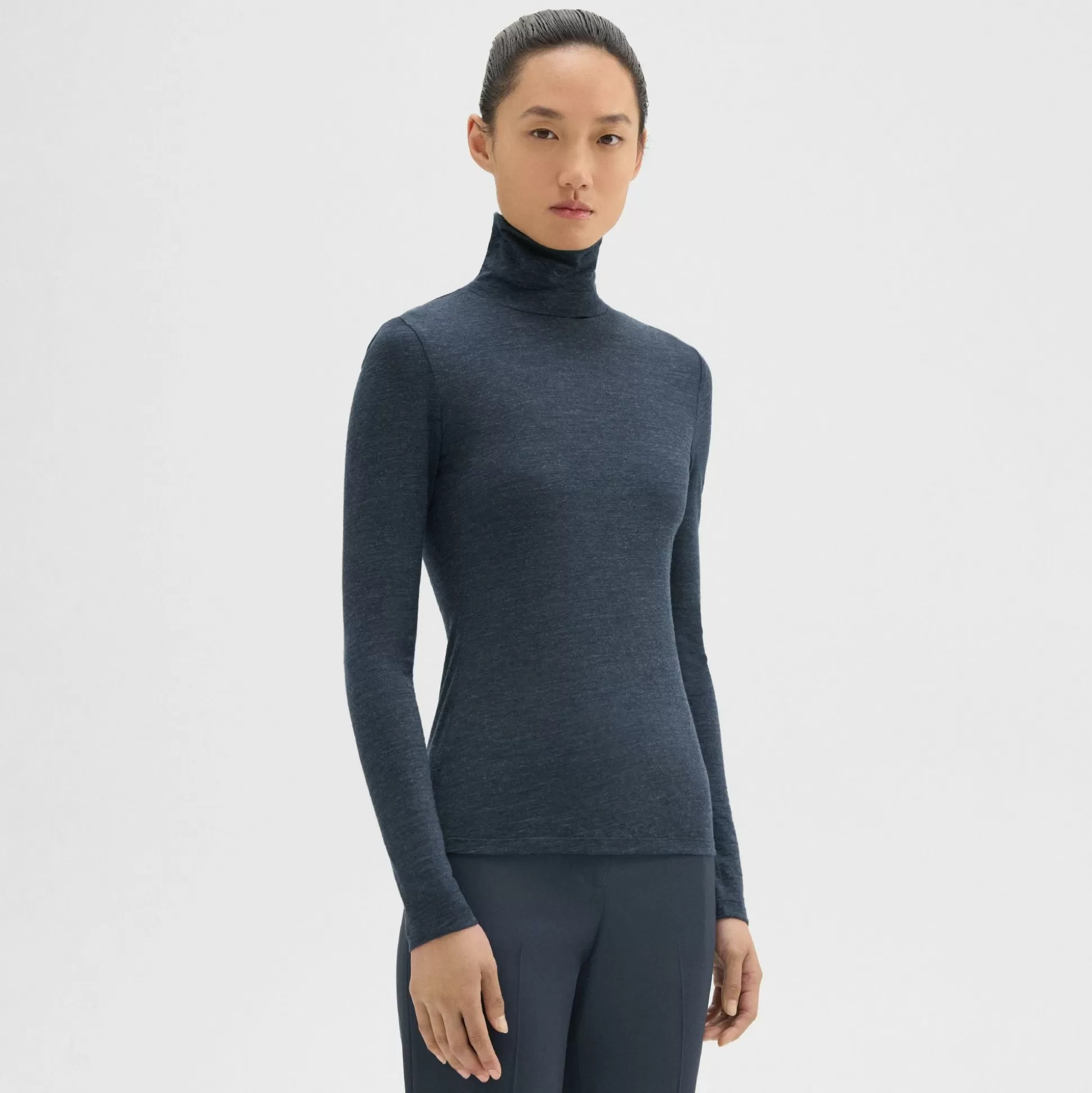 Theory Turtleneck Tee In Melange Wool Jersey-Women T-Shirts