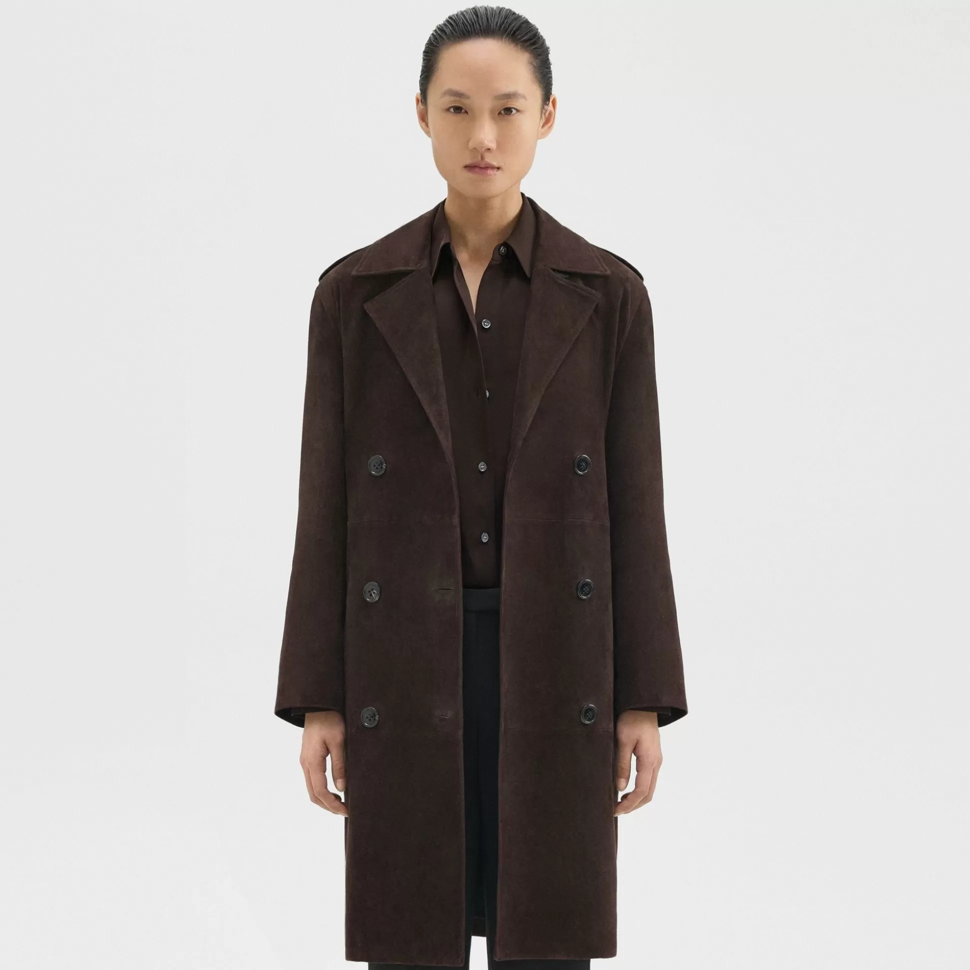 Theory Utility Trench Coat In Suede-Women Outerwear