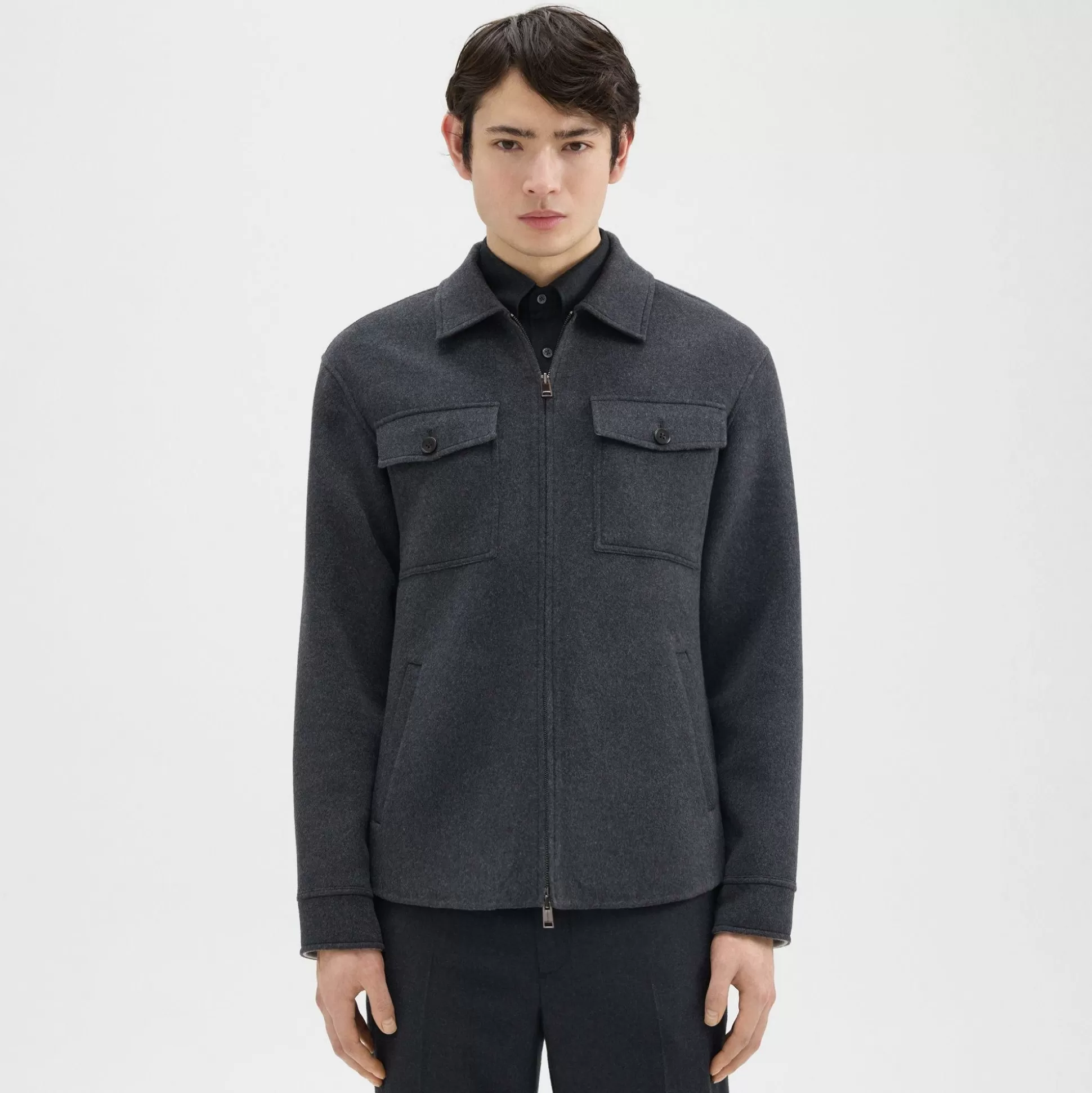 Theory Vena Shirt Jacket In Double-Face Wool-Cashmere-Men Outerwear