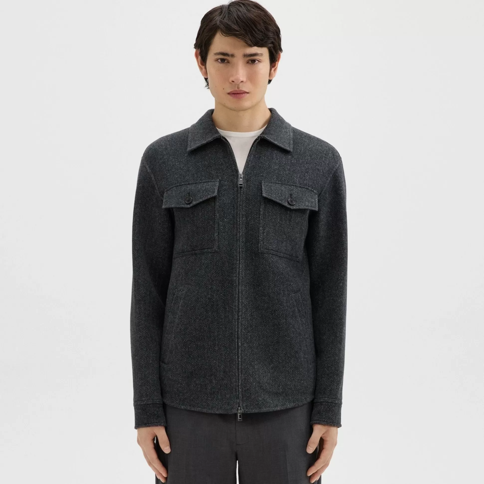 Theory Vena Shirt Jacket In Double-Face Wool-Cashmere-Men Outerwear