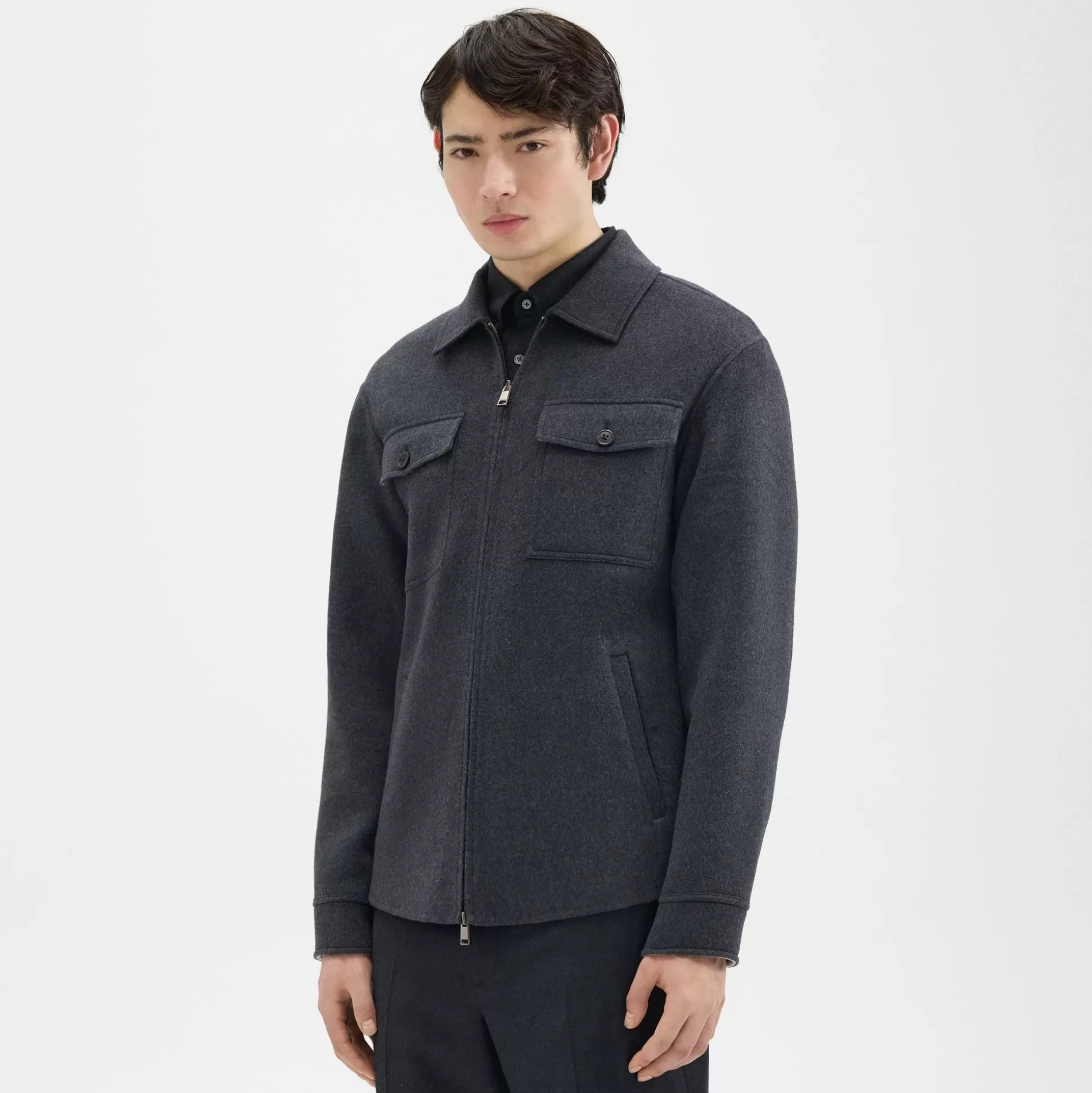 Theory Vena Shirt Jacket In Double-Face Wool-Cashmere-Men Outerwear