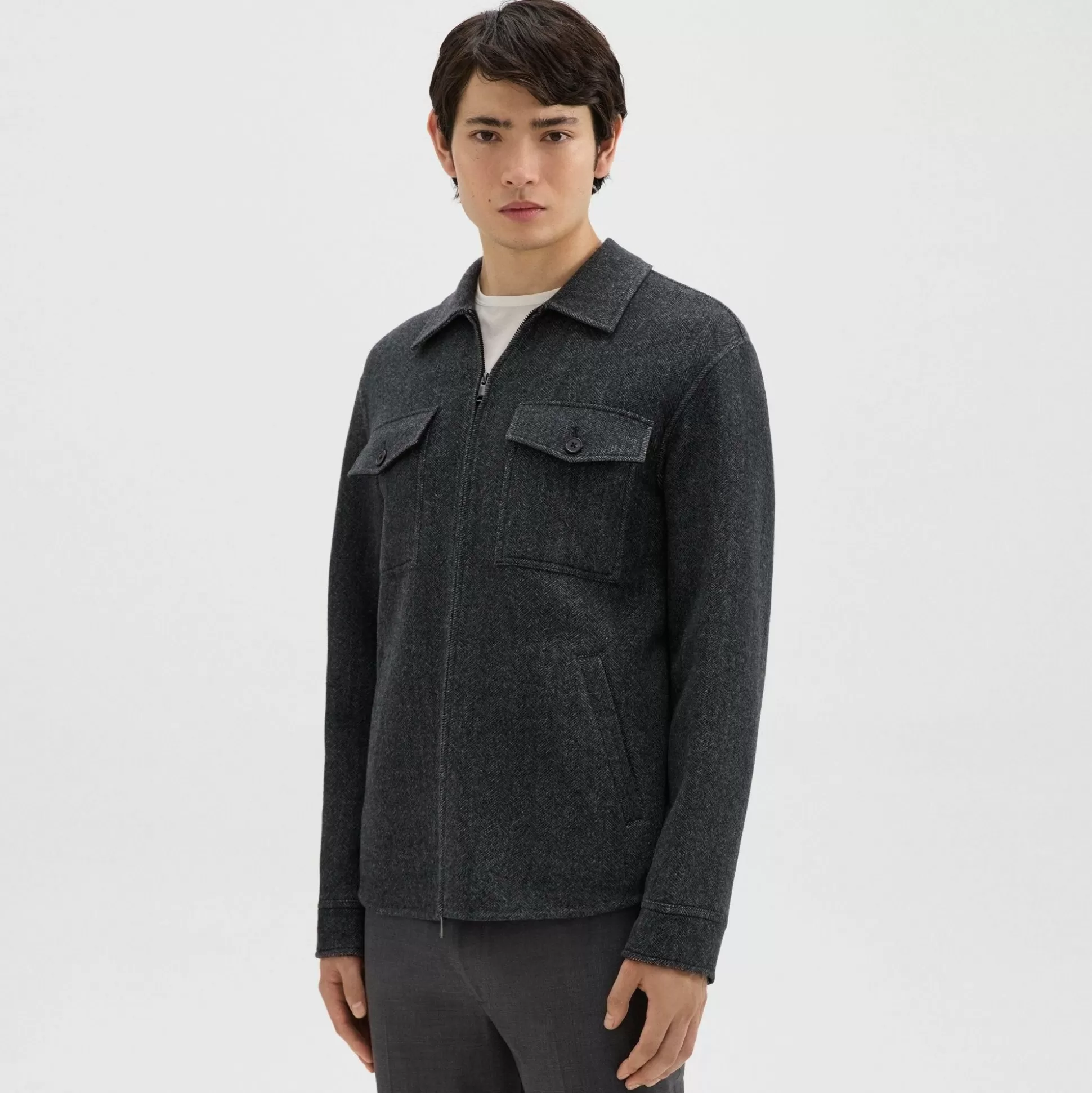 Theory Vena Shirt Jacket In Double-Face Wool-Cashmere-Men Outerwear