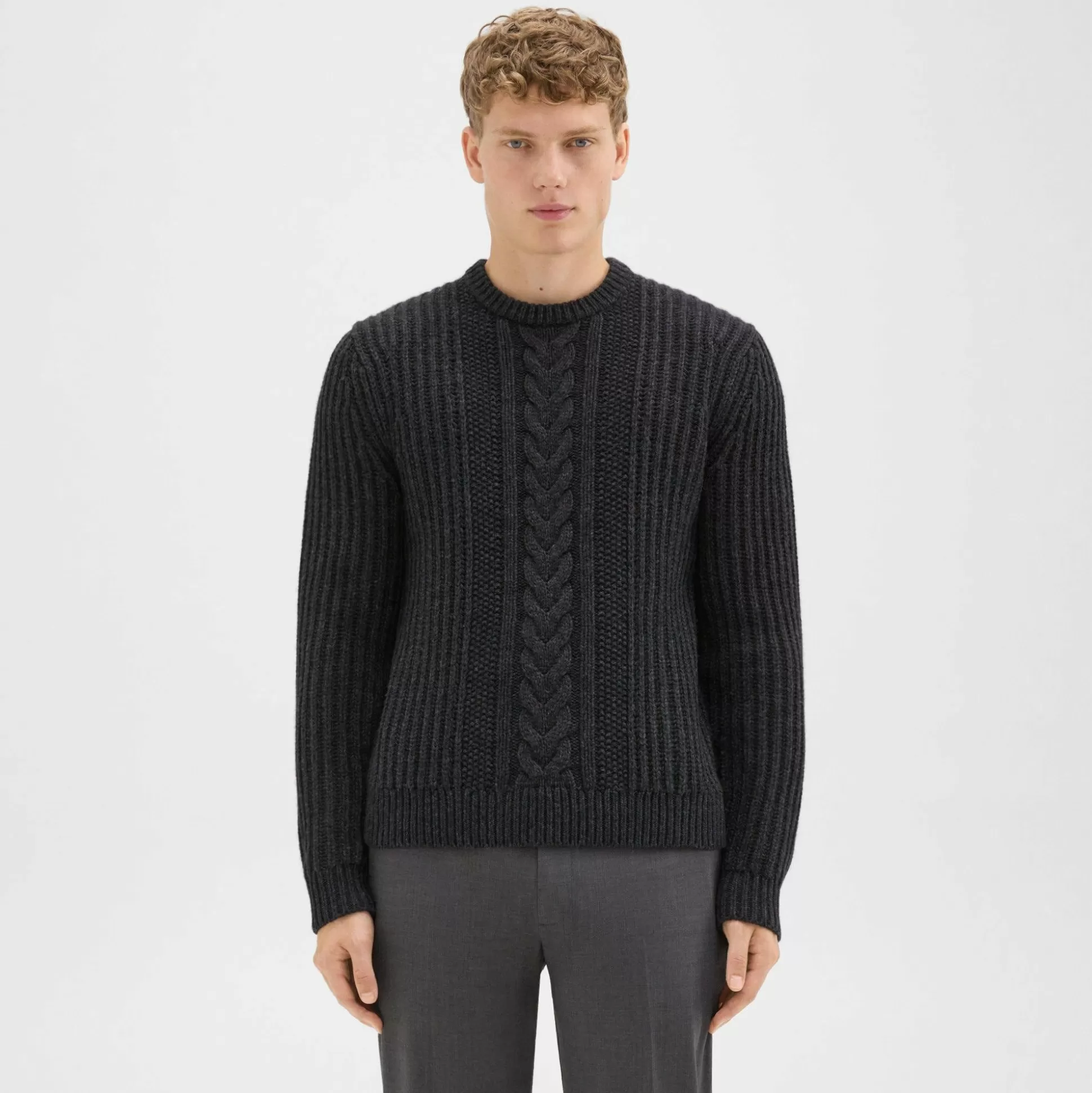 Theory Vilare Cable Knit Sweater In Dane Wool-Men Sweaters + Cardigans