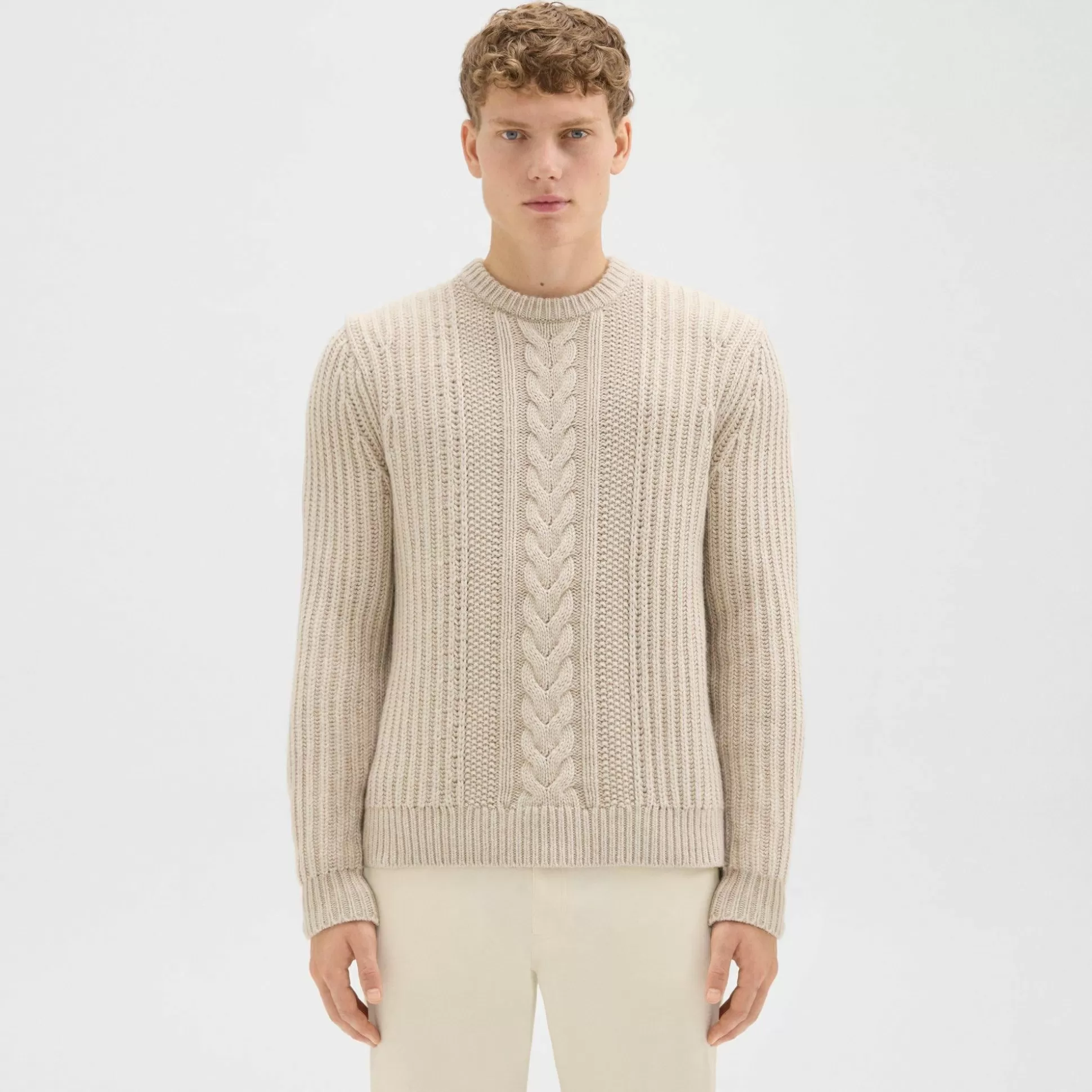 Theory Vilare Cable Knit Sweater In Dane Wool-Men Sweaters + Cardigans