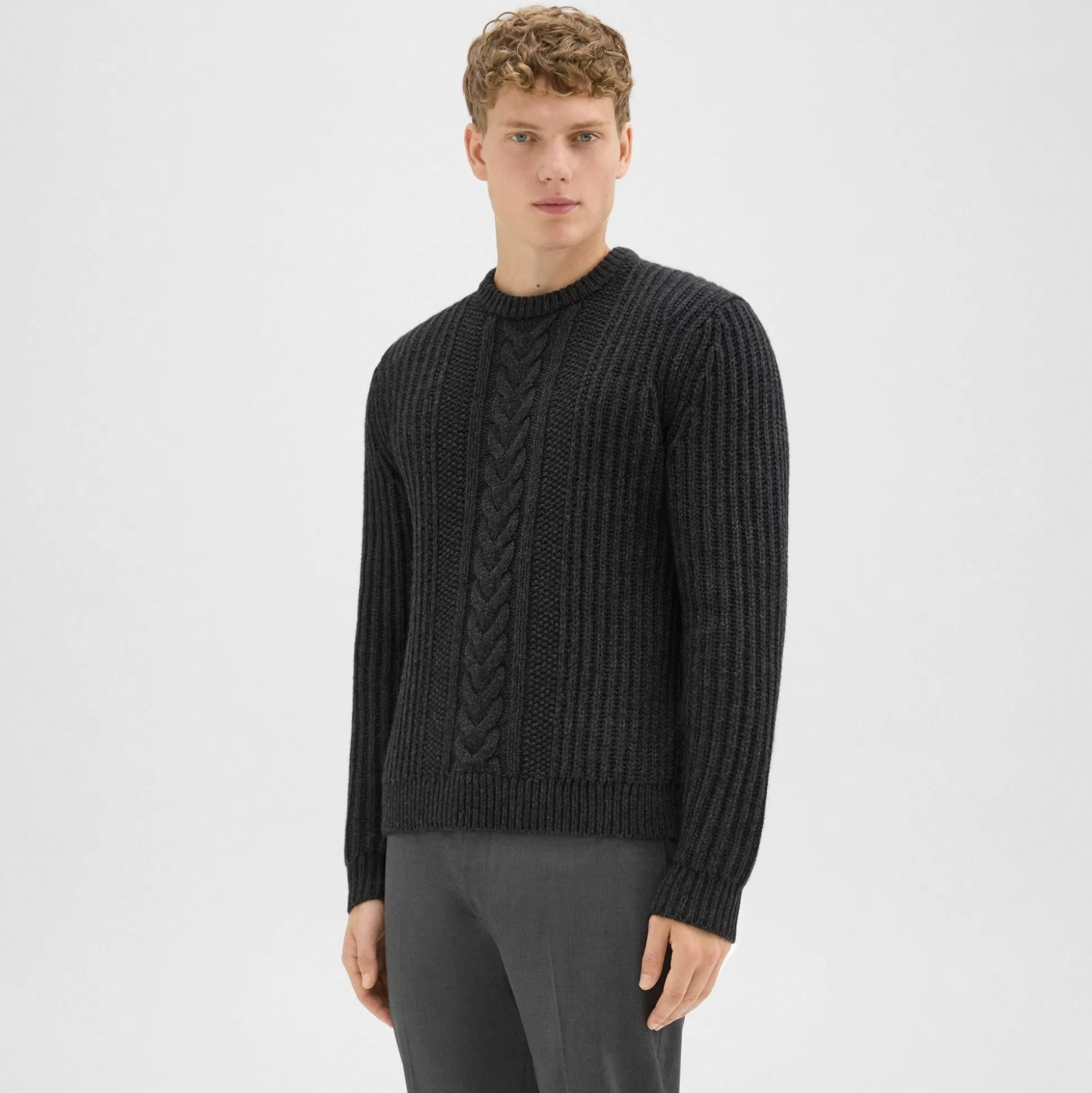 Theory Vilare Cable Knit Sweater In Dane Wool-Men Sweaters + Cardigans