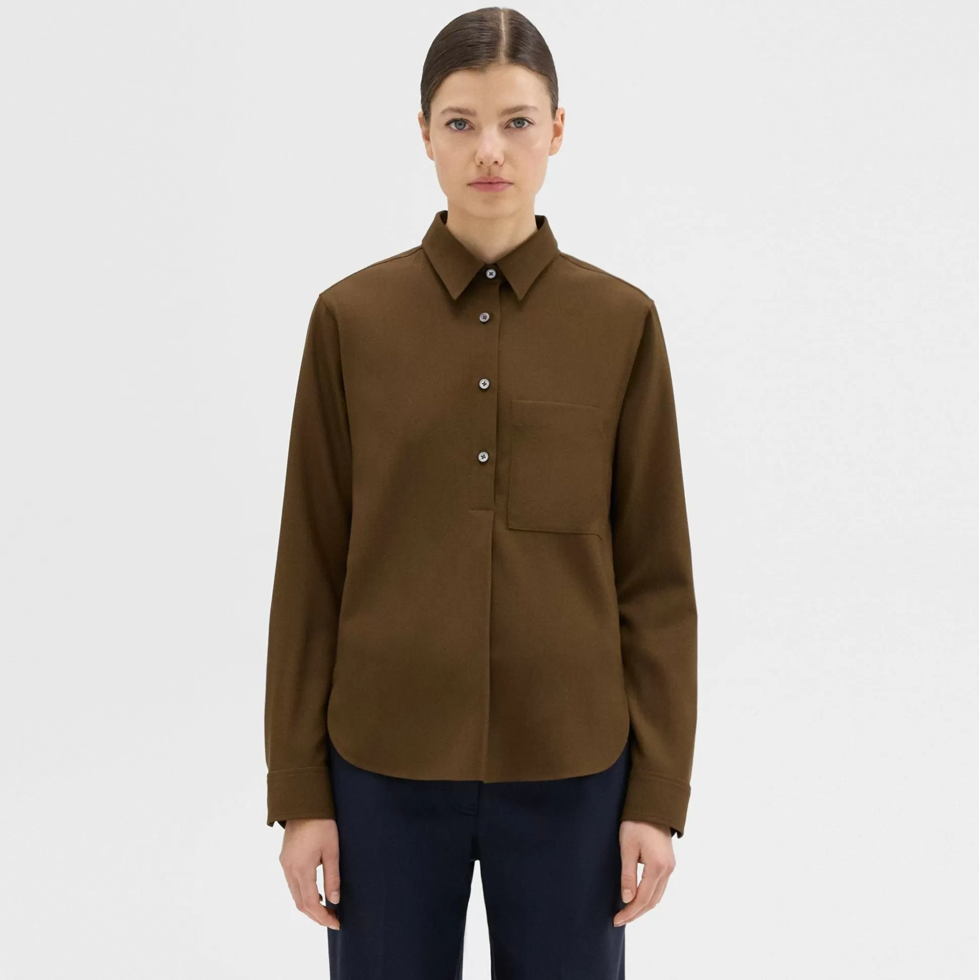 Theory Virgin Wool Popover Shirt-Women Tops