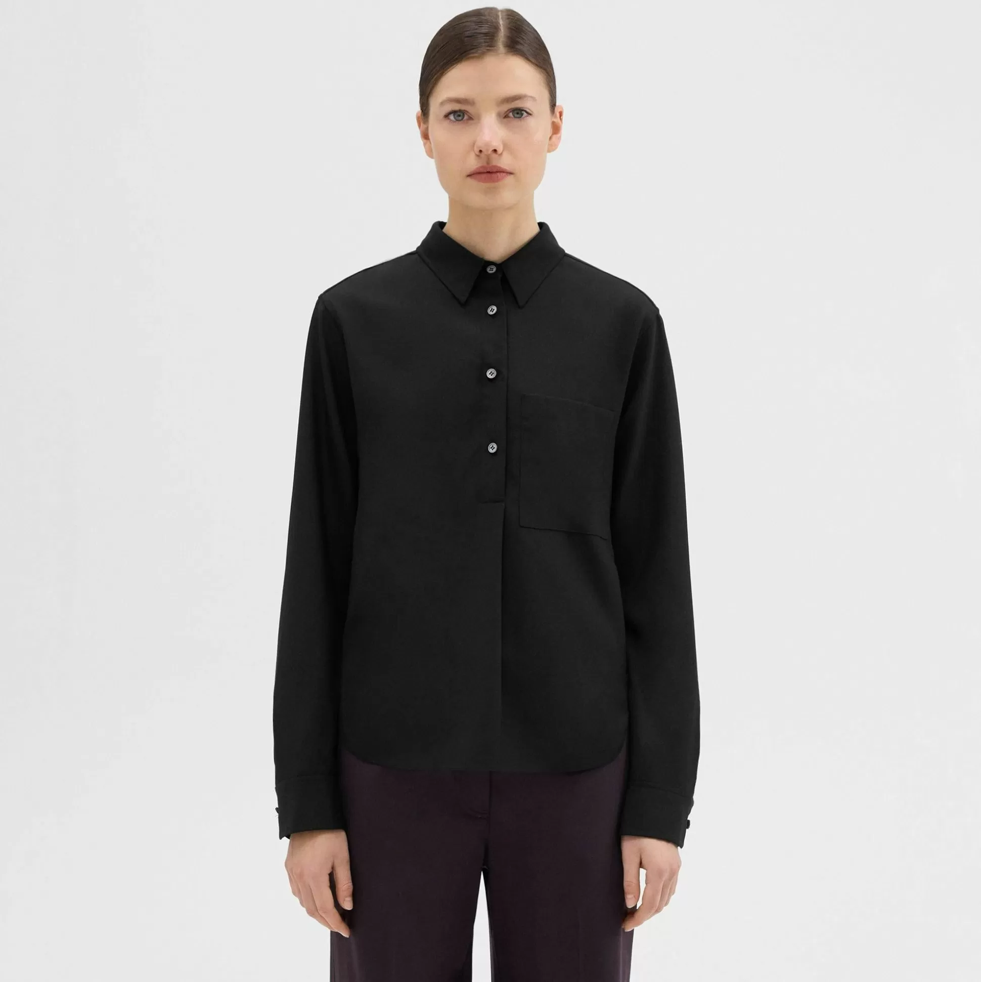 Theory Virgin Wool Popover Shirt-Women Tops