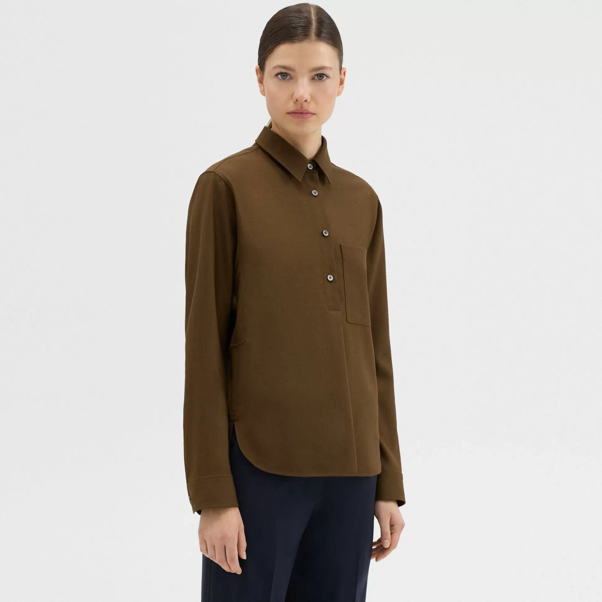 Theory Virgin Wool Popover Shirt-Women Tops