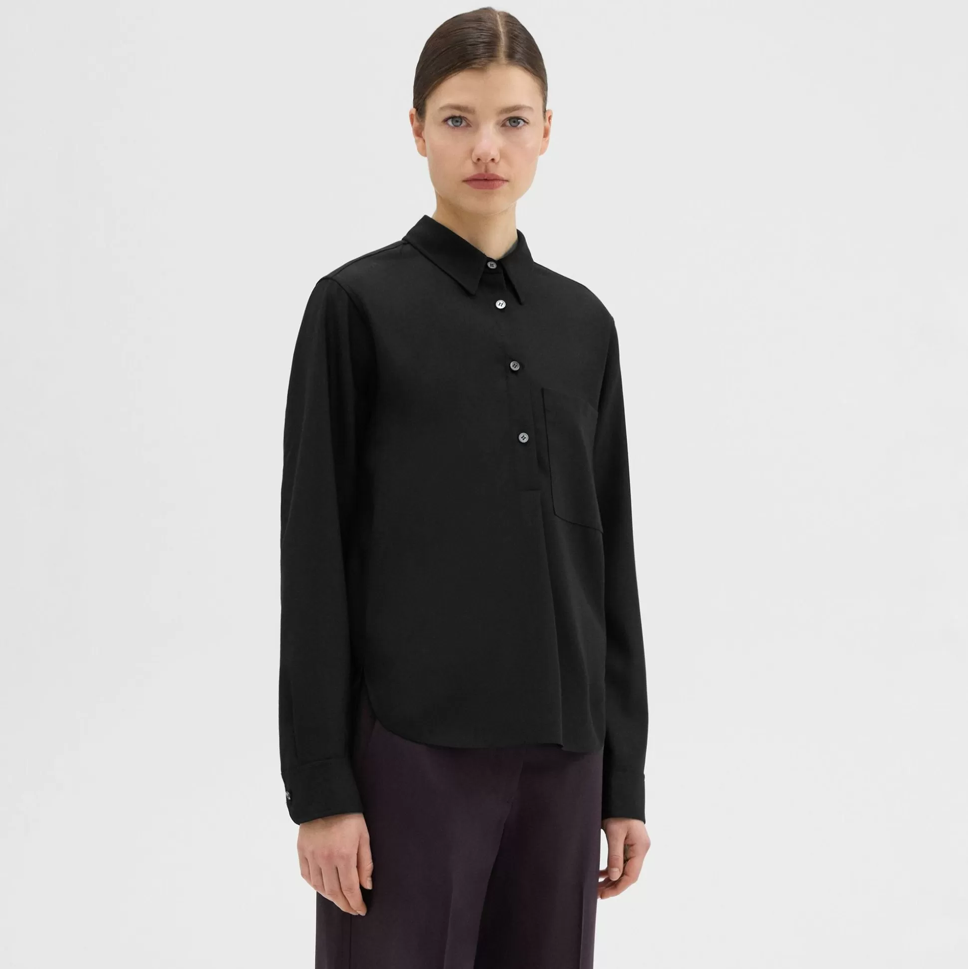 Theory Virgin Wool Popover Shirt-Women Tops