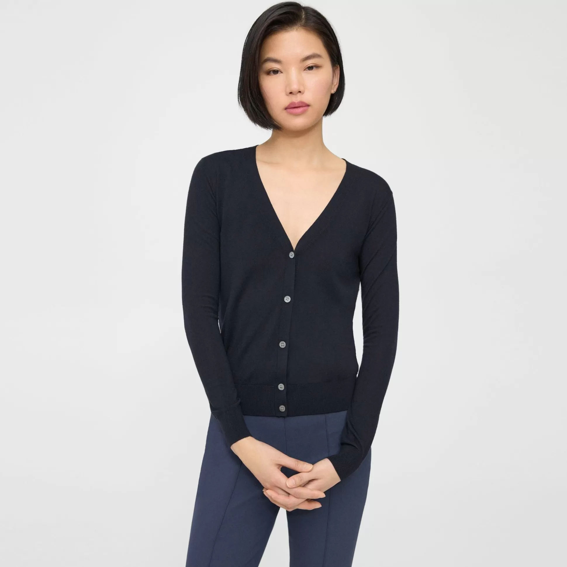 Theory V-Neck Cardigan In Regal Wool-Women Sweaters + Cardigans