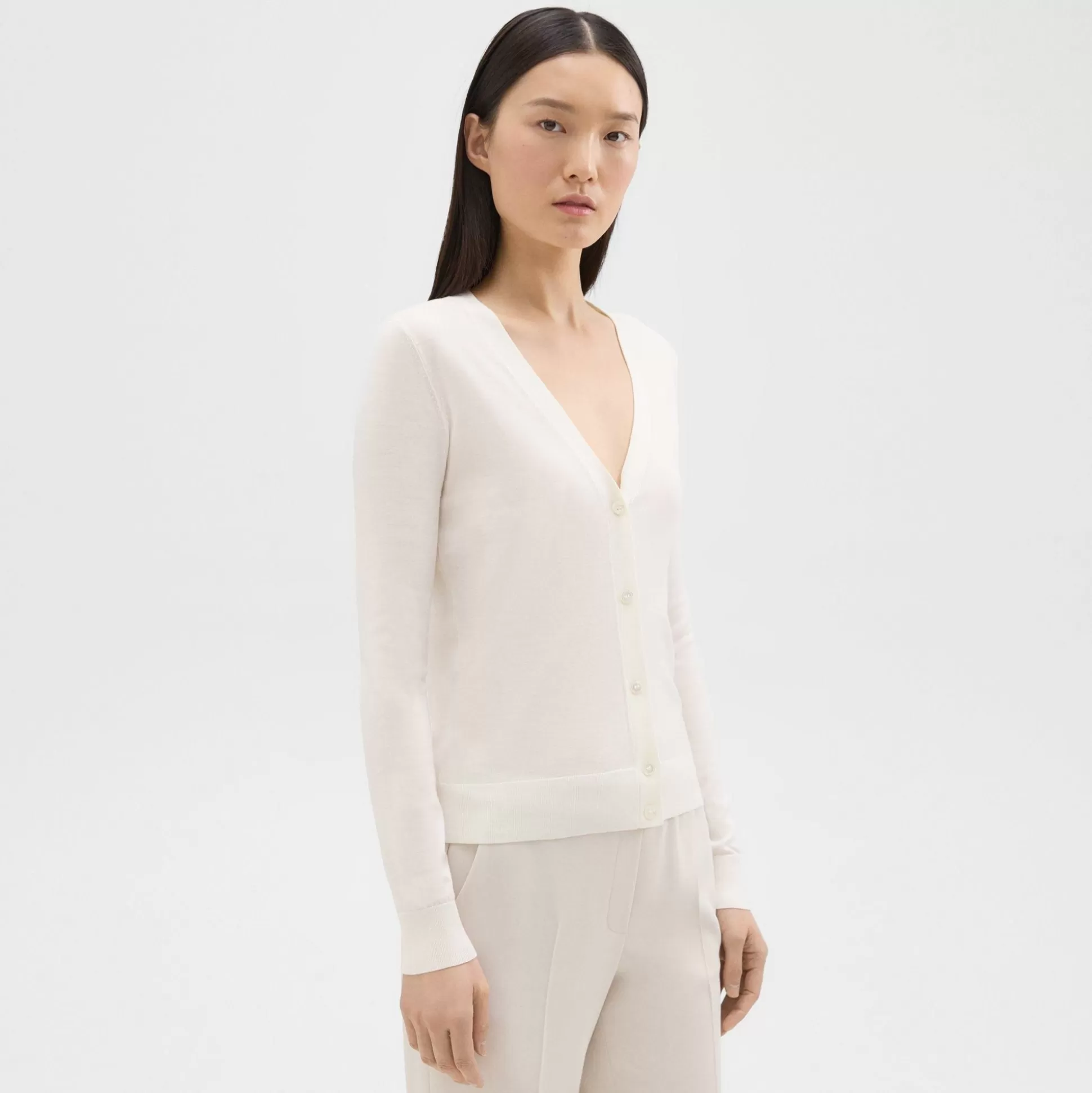 Theory V-Neck Cardigan In Regal Wool-Women Sweaters + Cardigans