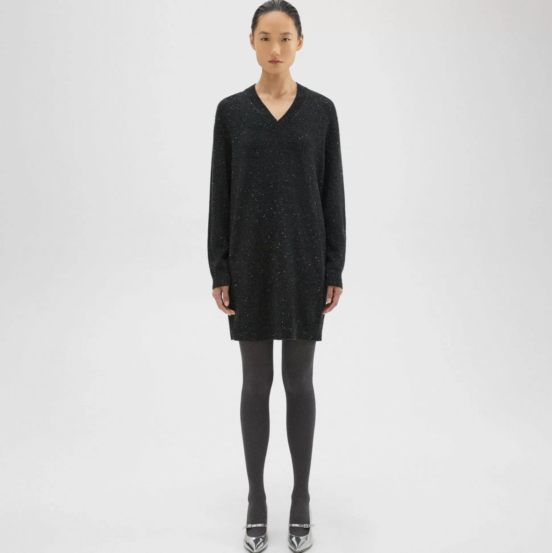 Theory V-Neck Sweater Dress In Donegal Wool-Cashmere-Women Dresses