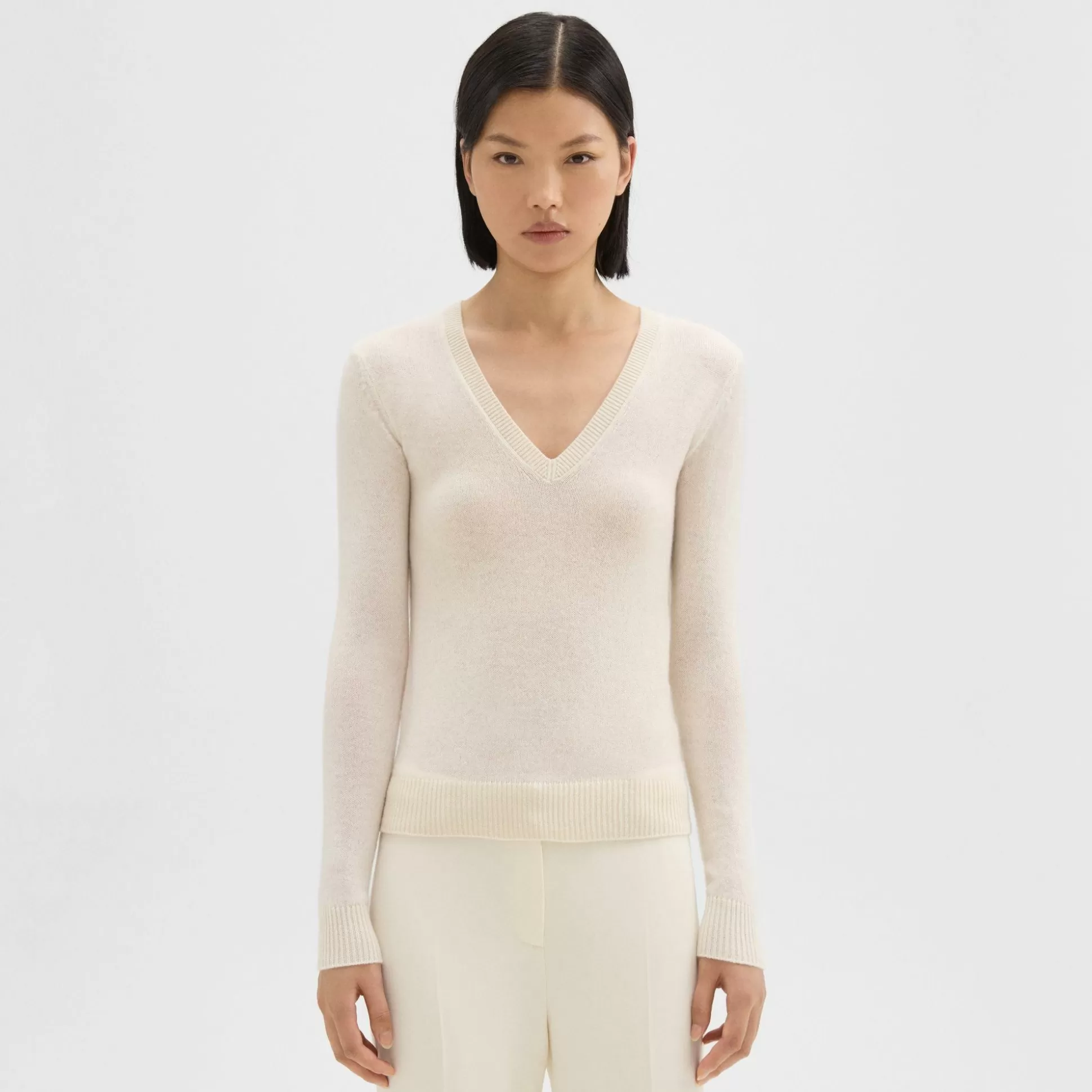 Theory V-Neck Sweater In Feather Cashmere-Women Sweaters + Cardigans