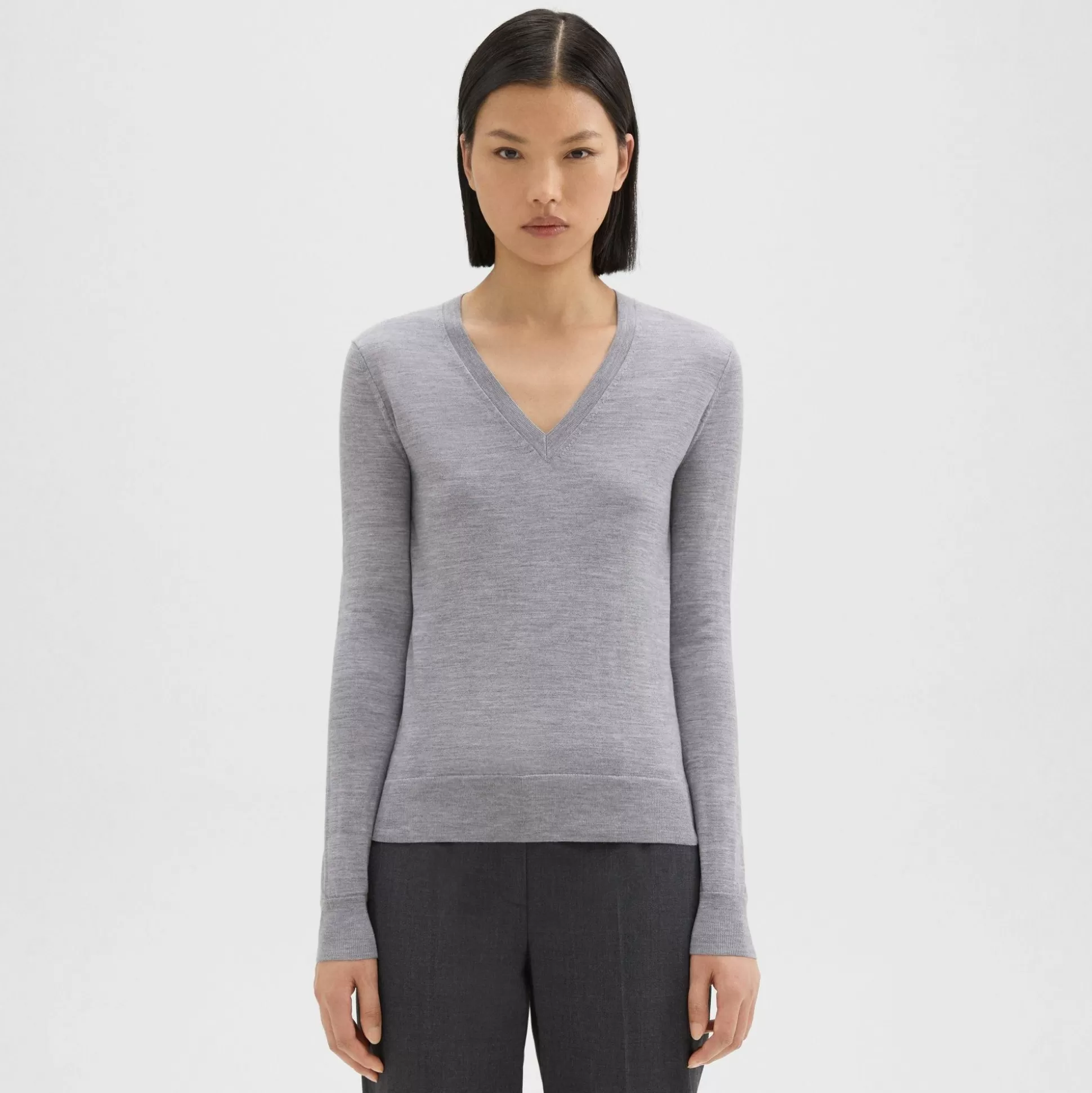 Theory V-Neck Sweater In Merino Wool-Women Sweaters + Cardigans