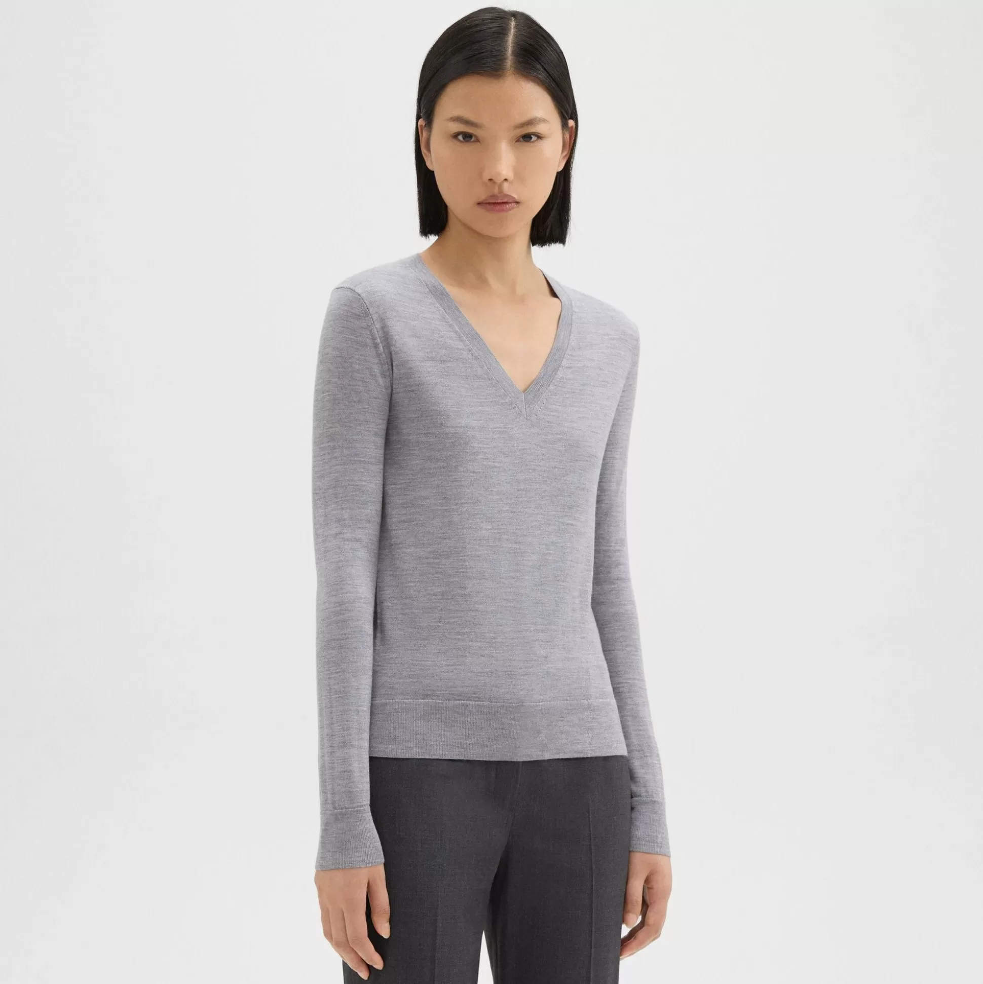 Theory V-Neck Sweater In Merino Wool-Women Sweaters + Cardigans