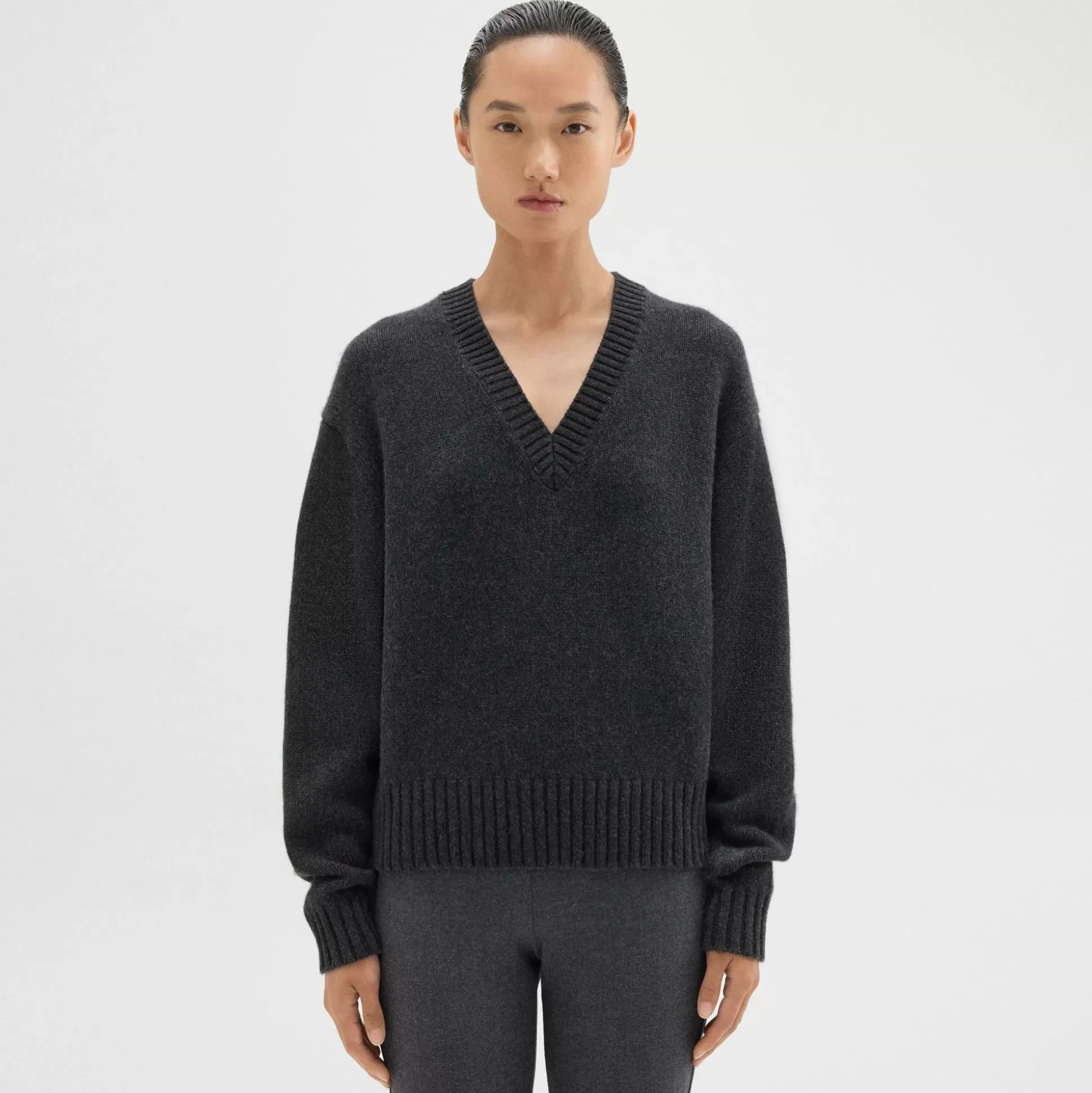 Theory V-Neck Sweater In Recycled Wool-Cashmere-Women Sweaters + Cardigans