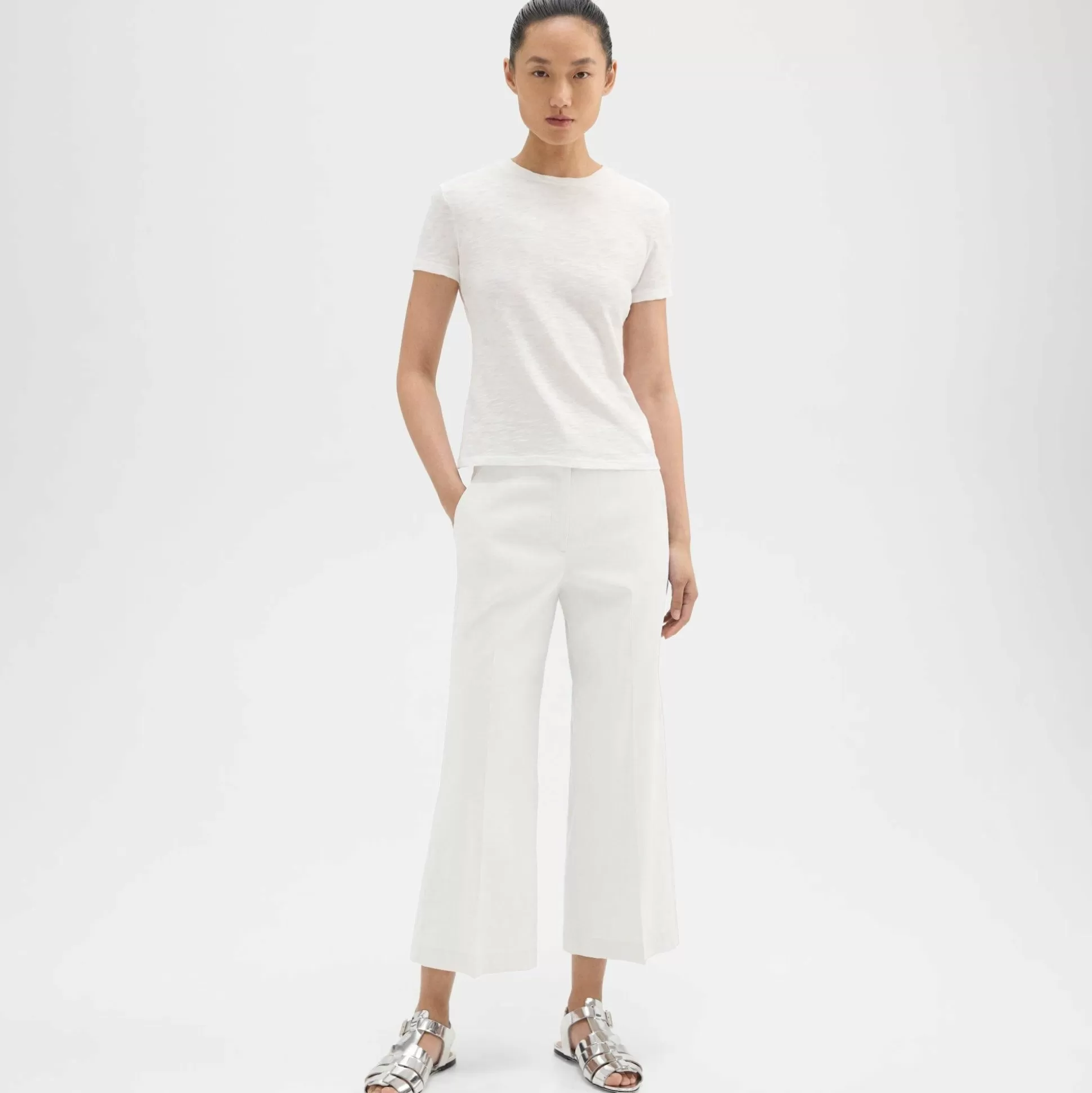 Theory Wide Crop Pant In Good Linen-Women Pants