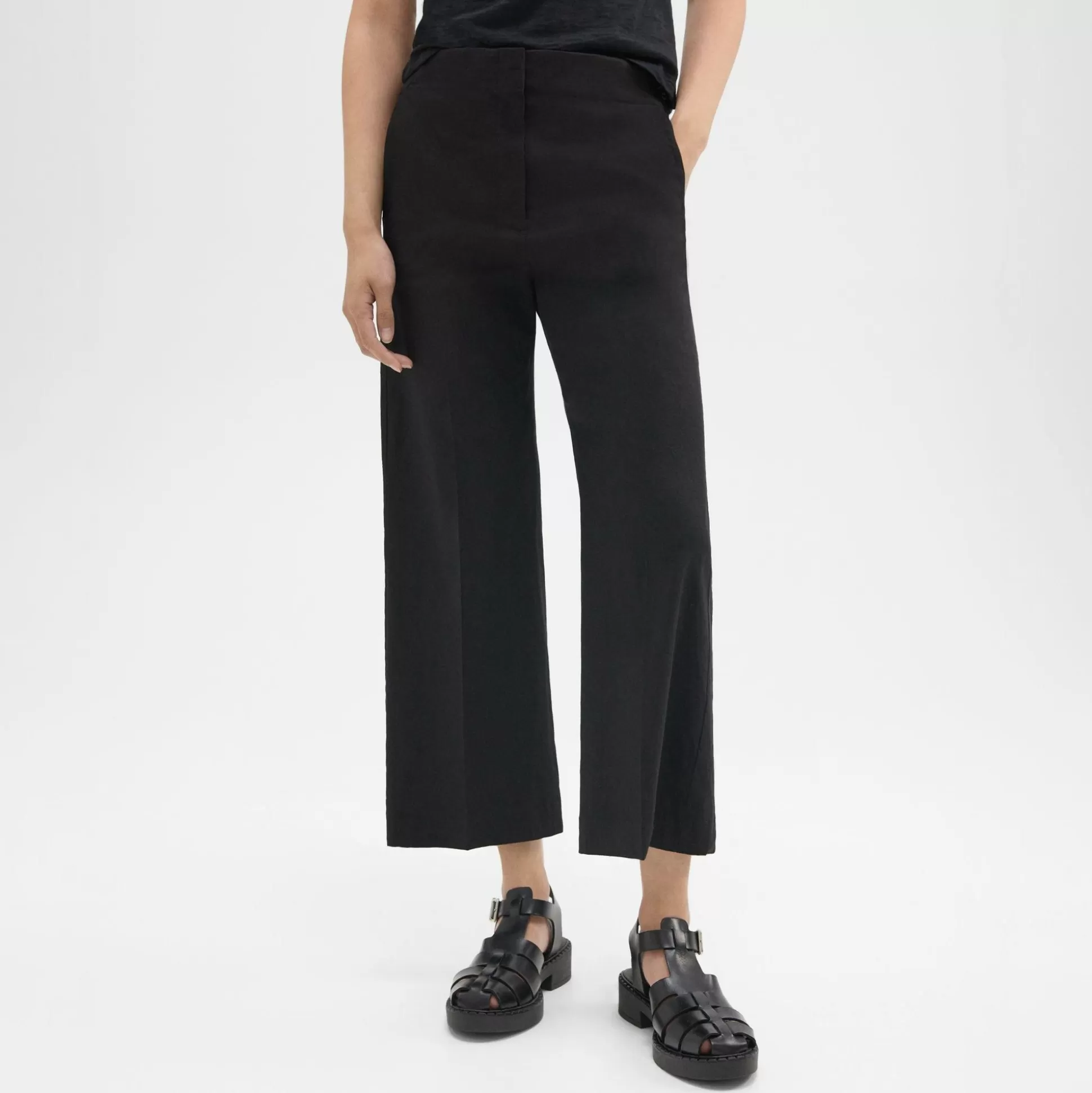 Theory Wide Crop Pant In Good Linen-Women Pants