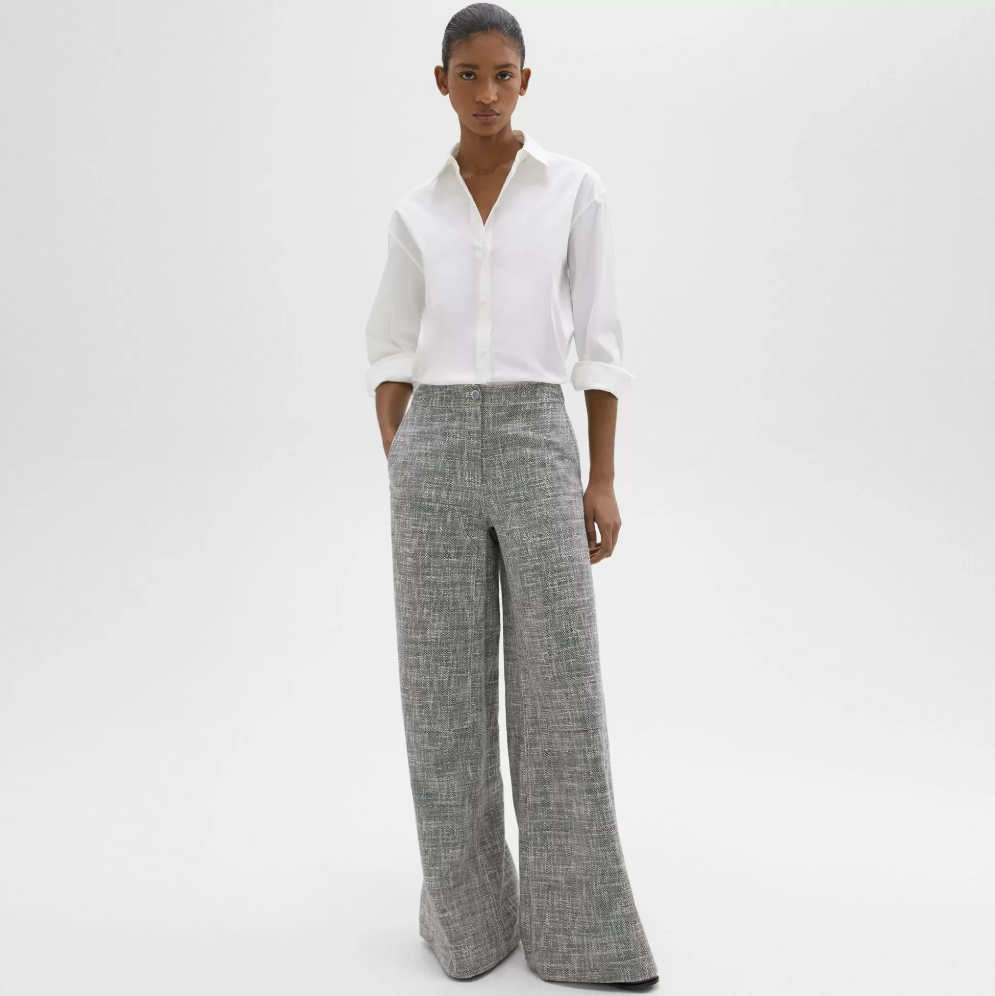 Theory Wide-Leg Carpenter Pant In Canvas Tweed-Women Pants