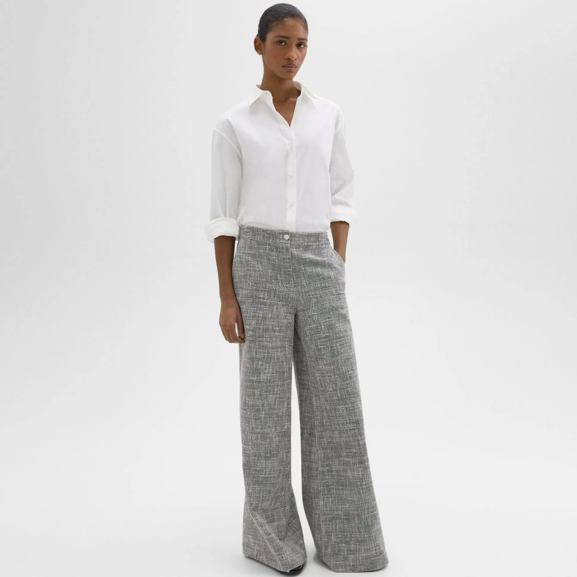 Theory Wide-Leg Carpenter Pant In Canvas Tweed-Women Pants