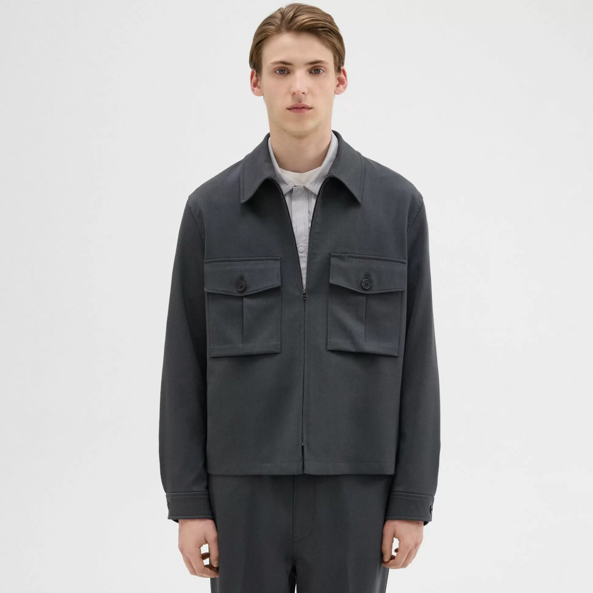 Theory Wool Gabardine Shirt Jacket-Men Outerwear