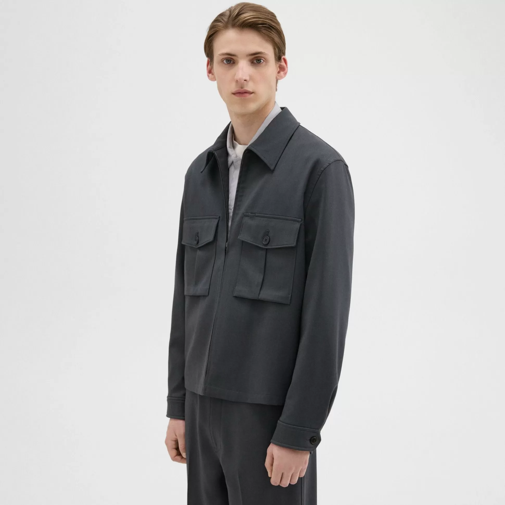 Theory Wool Gabardine Shirt Jacket-Men Outerwear