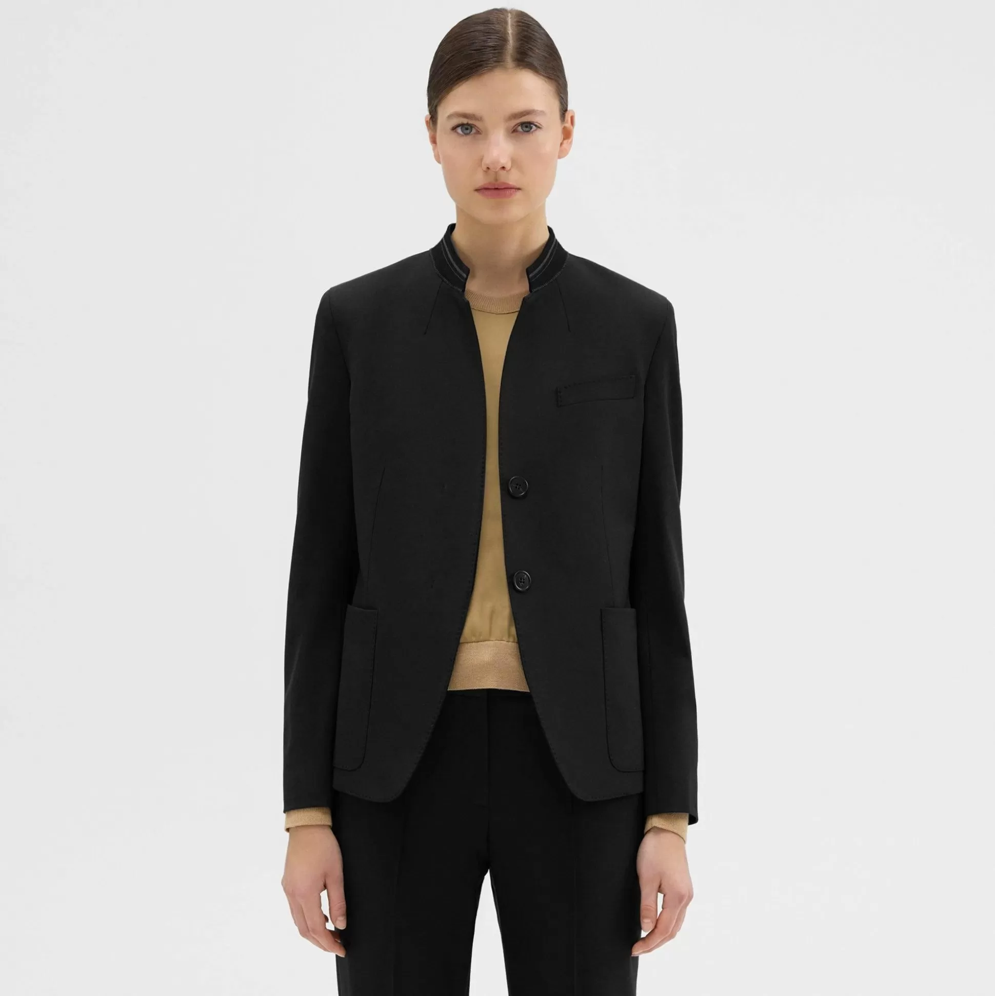 Theory Wool Gabardine Stand-Collar Blazer-Women Suits | Blazers + Jackets