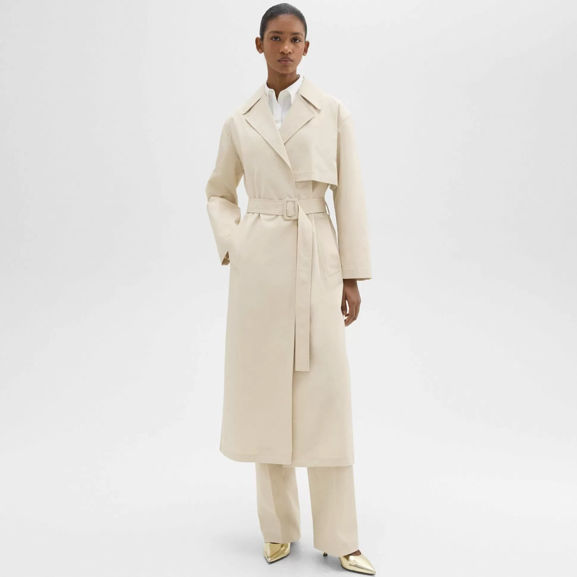 Theory Wrap Trench Coat In Organic Cotton-Women Outerwear