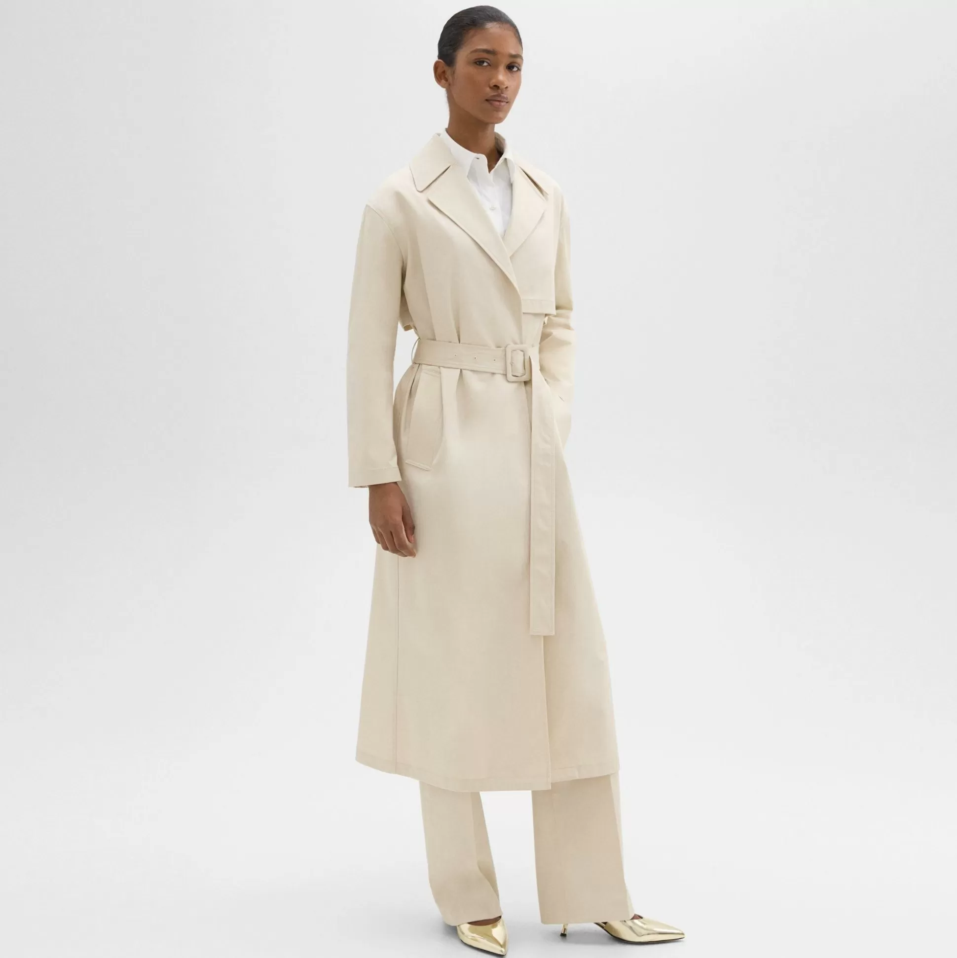 Theory Wrap Trench Coat In Organic Cotton-Women Outerwear