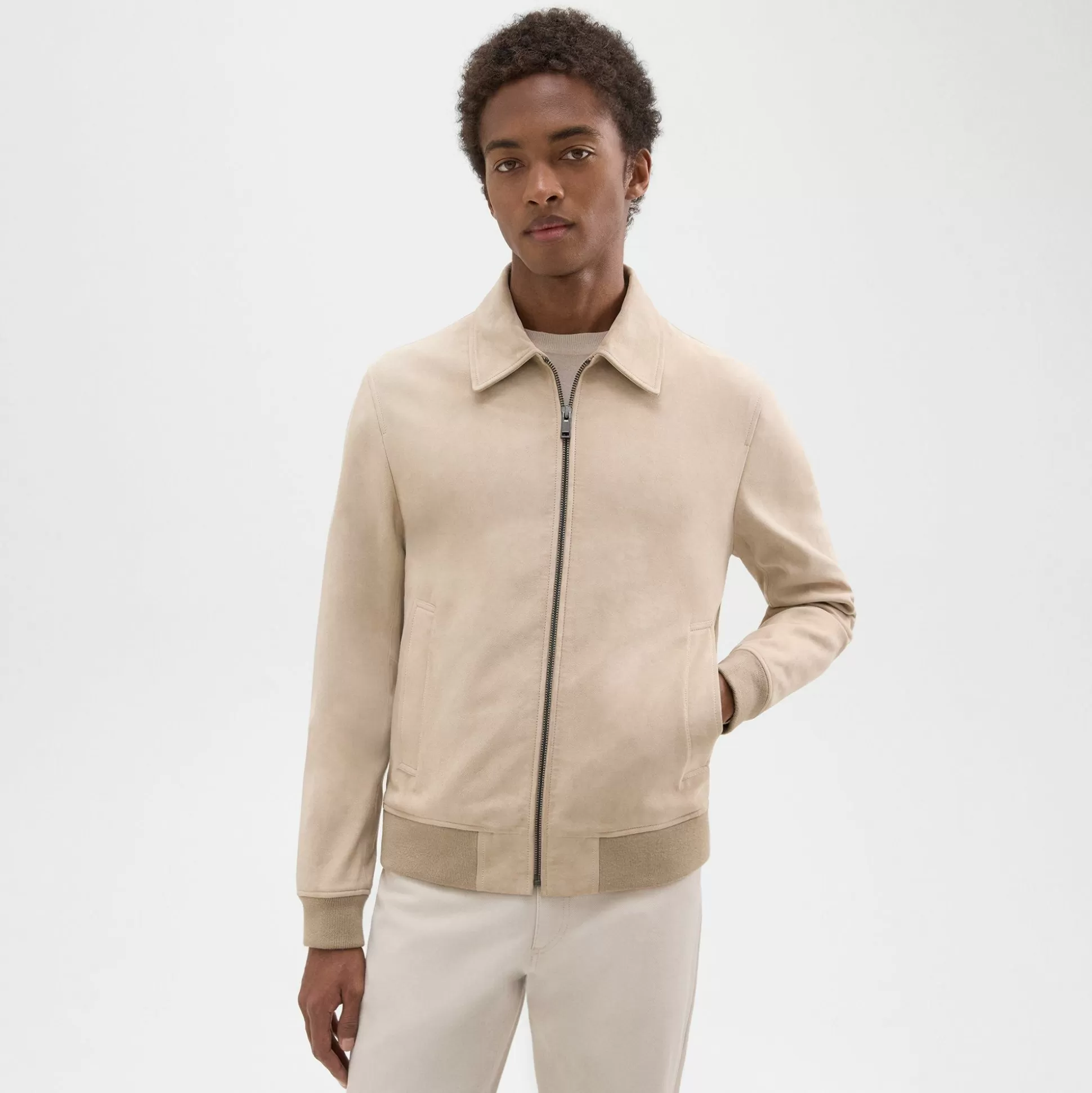 Theory Wyatt Zip Jacket In Suede-Men Outerwear