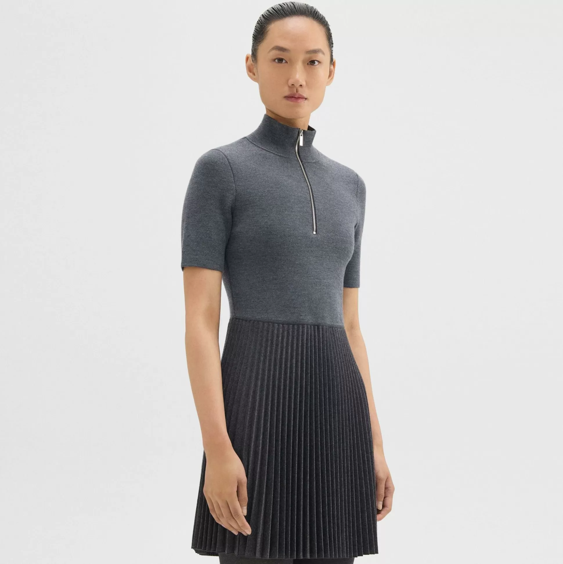 Theory Zip-Up Combo Dress In Blended Wool Flannel-Women Dresses